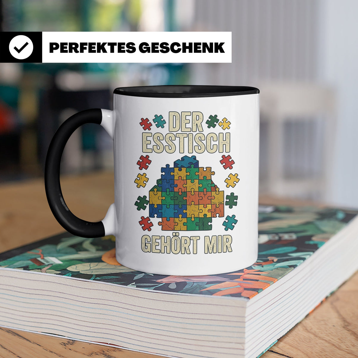 Puzzle Tasse mit Spruch Der Esstisch gehört mir | Geschenk f – Schwarz [farbe:schwarz]