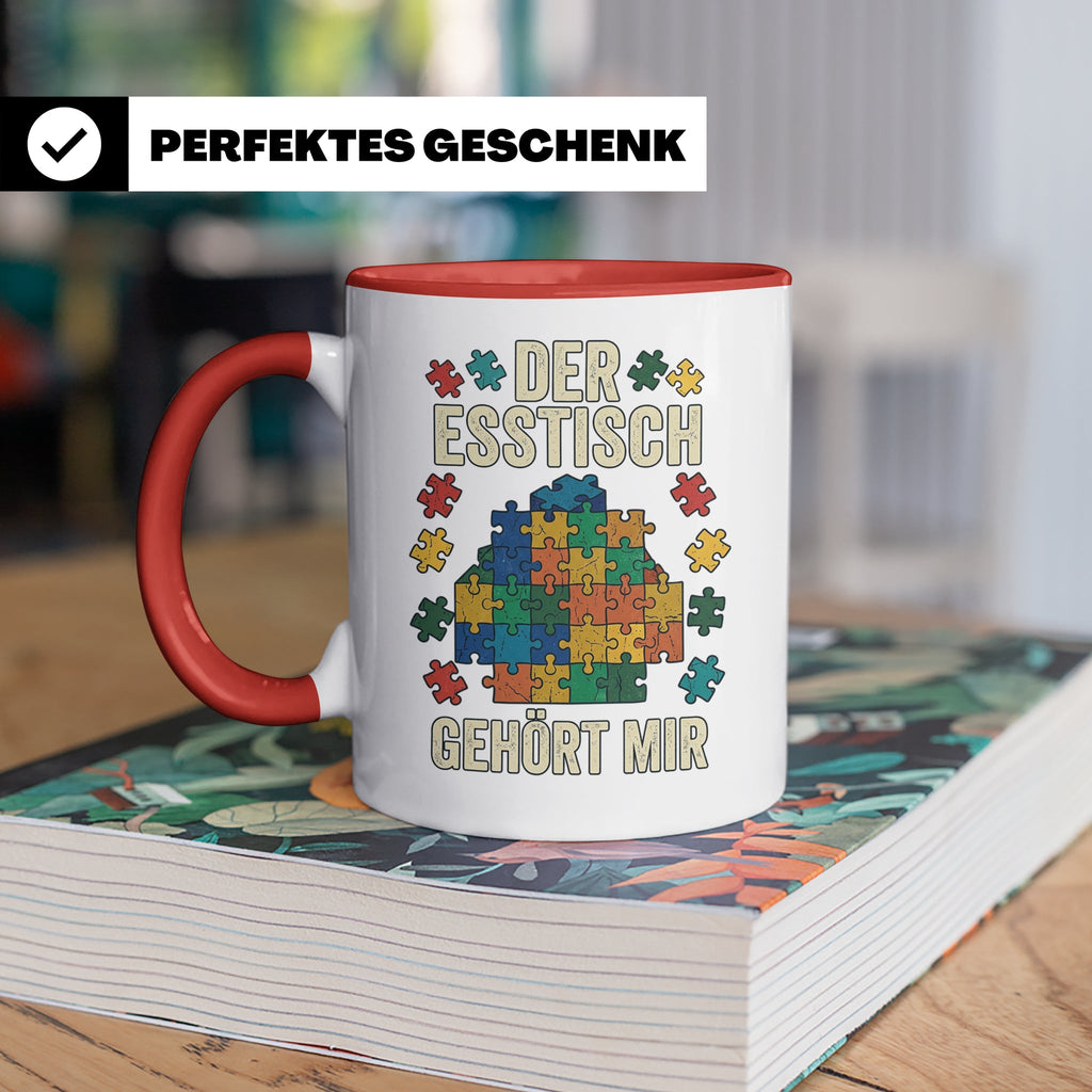 Puzzle Tasse mit Spruch Der Esstisch gehört mir | Geschenk f – Rot [farbe:rot]
