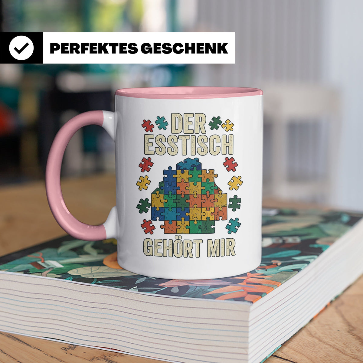 Puzzle Tasse mit Spruch Der Esstisch gehört mir | Geschenk f – Rosa [farbe:rosa]