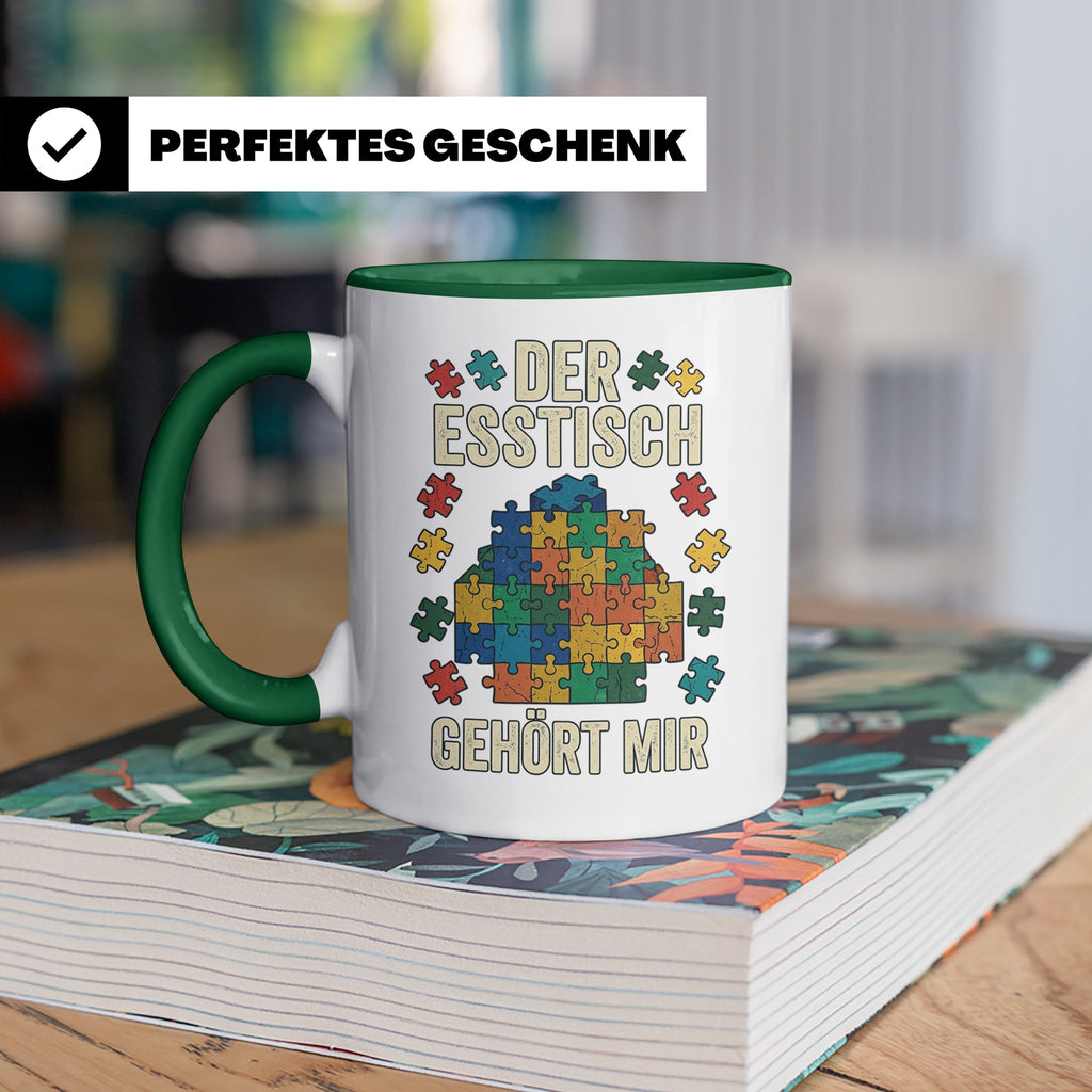 Puzzle Tasse mit Spruch Der Esstisch gehört mir | Geschenk f – Grün [farbe:grün]