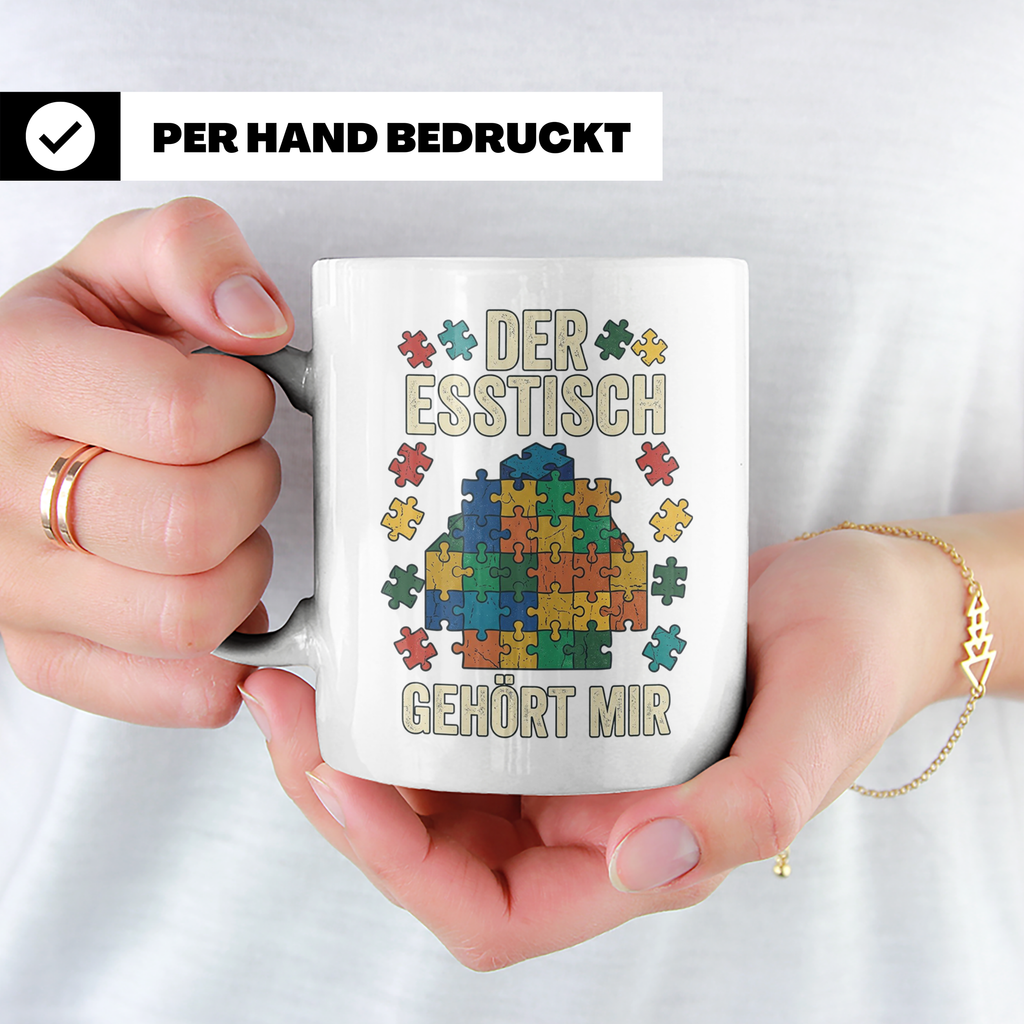 Puzzle Tasse mit Spruch Der Esstisch gehört mir | Geschenk f – Weiß [farbe:weiß]