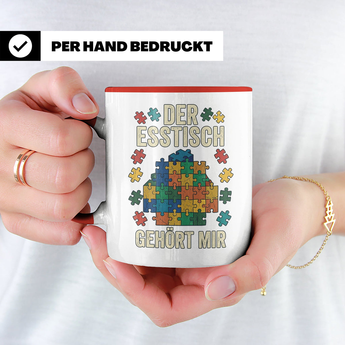 Puzzle Tasse mit Spruch Der Esstisch gehört mir | Geschenk f – Rot [farbe:rot]