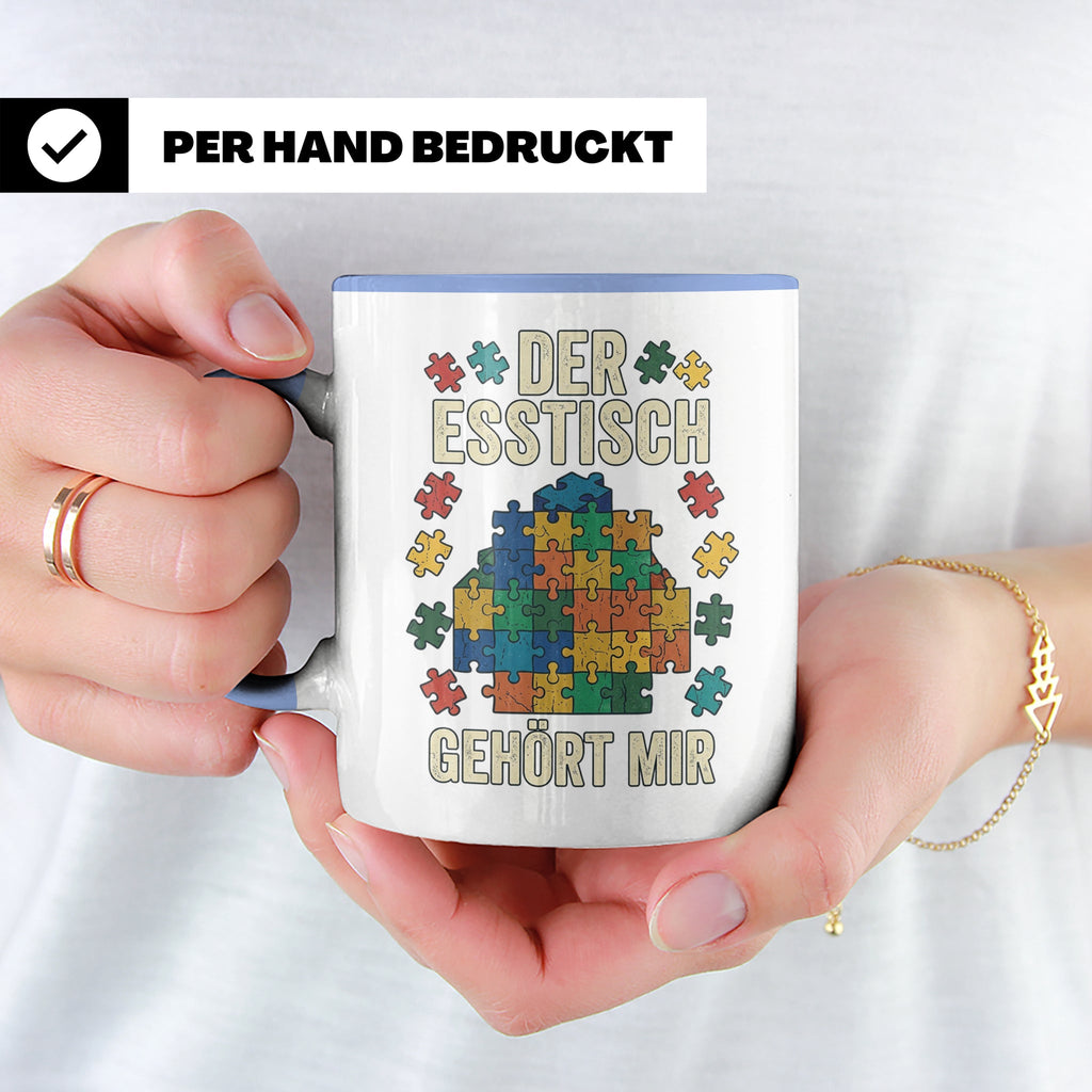Puzzle Tasse mit Spruch Der Esstisch gehört mir | Geschenk f – Blau [farbe:blau]