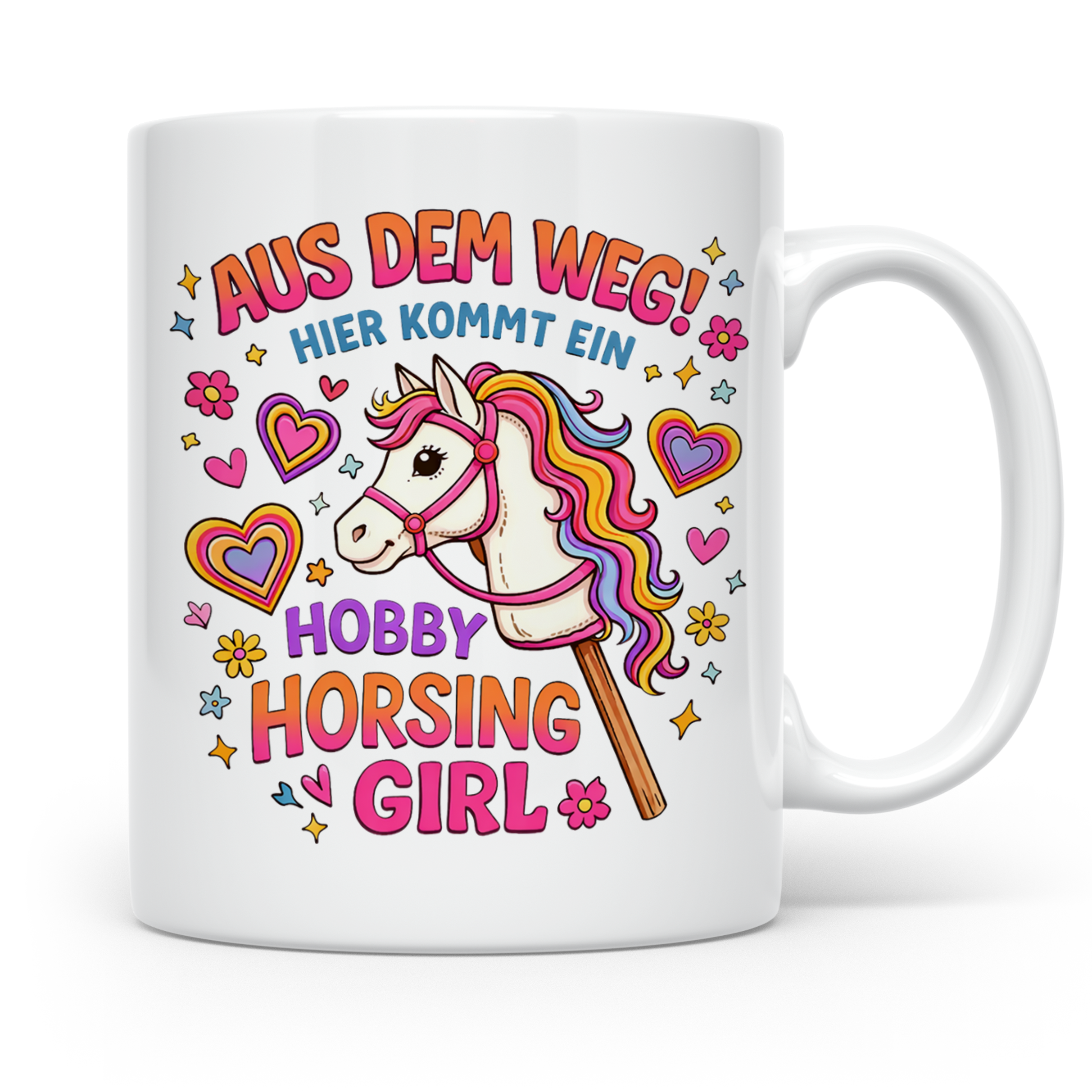 Hobby Horsing Girl Tasse mit Steckenpferd Spruch 'Aus dem We – Weiß [farbe:weiß]