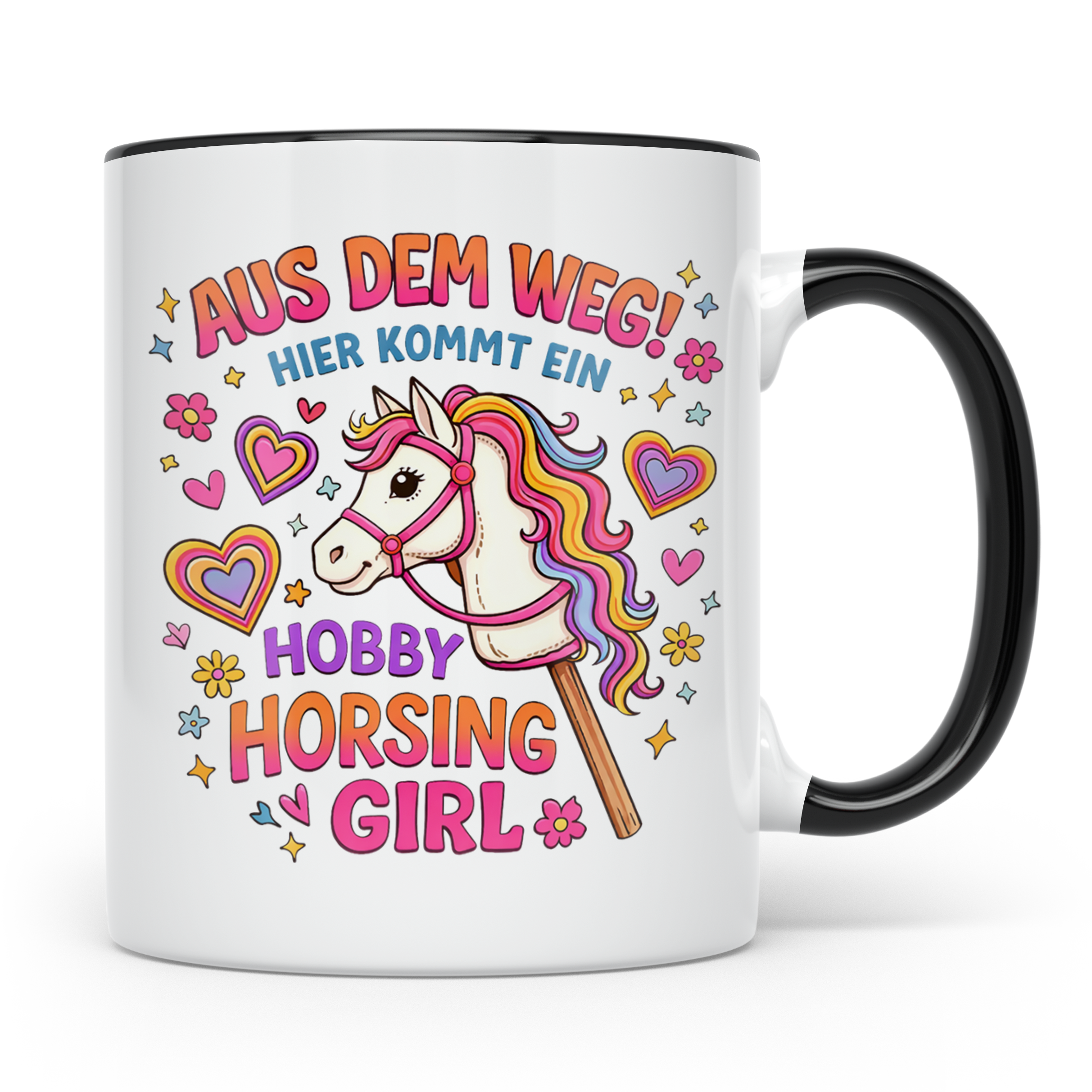 Hobby Horsing Girl Tasse mit Steckenpferd Spruch 'Aus dem We – Schwarz [farbe:schwarz]