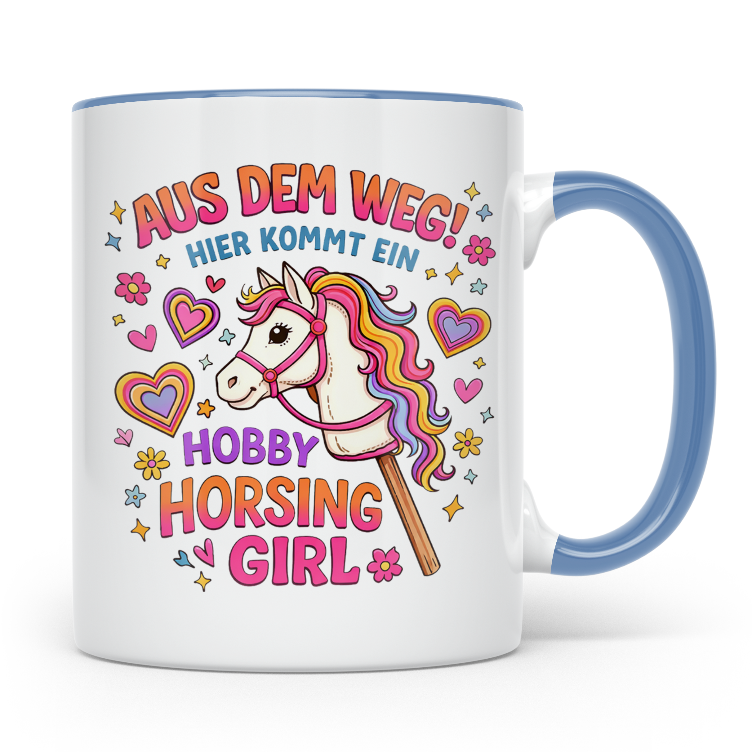Hobby Horsing Girl Tasse mit Steckenpferd Spruch 'Aus dem We – Blau [farbe:blau]