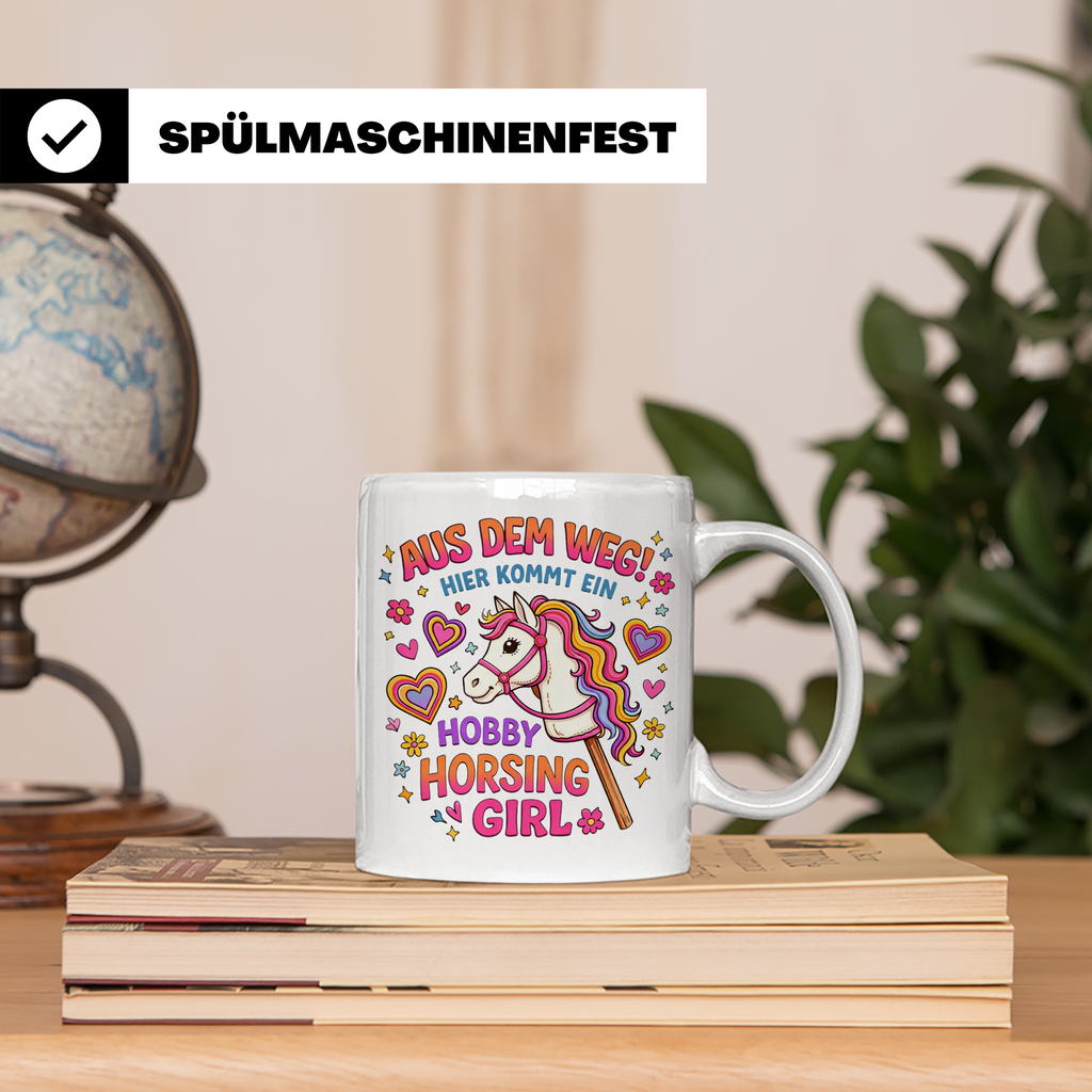 Hobby Horsing Girl Tasse mit Steckenpferd Spruch 'Aus dem We – Weiß [farbe:weiß]