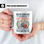 Bowling Tasse mit Spruch Meine Technik ist Top Secret, lusti – Weiß [farbe:weiß]