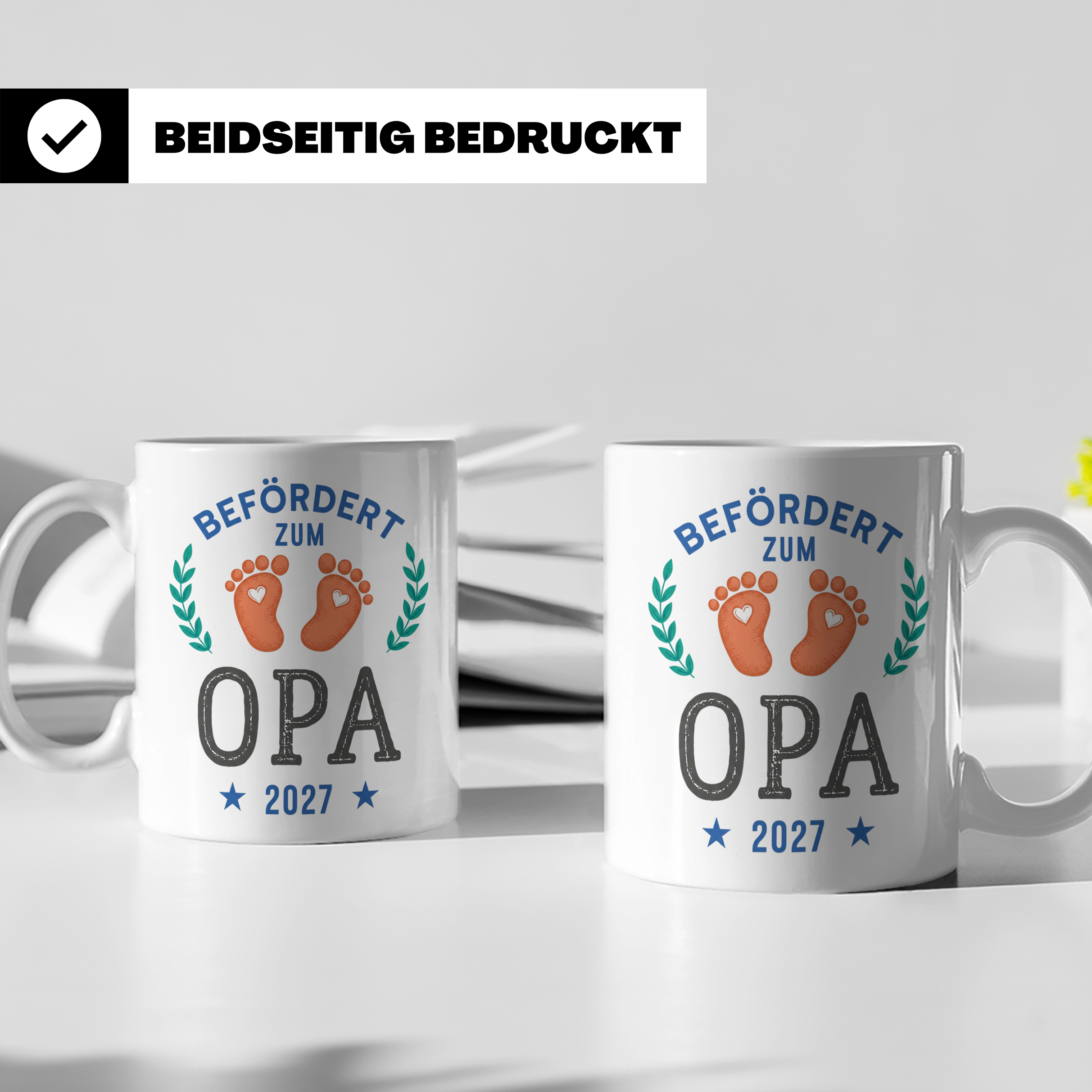 Befördert zum Opa 2027 Tasse, Werdender Opa Geschenk, Schwan – Weiß [farbe:weiß]