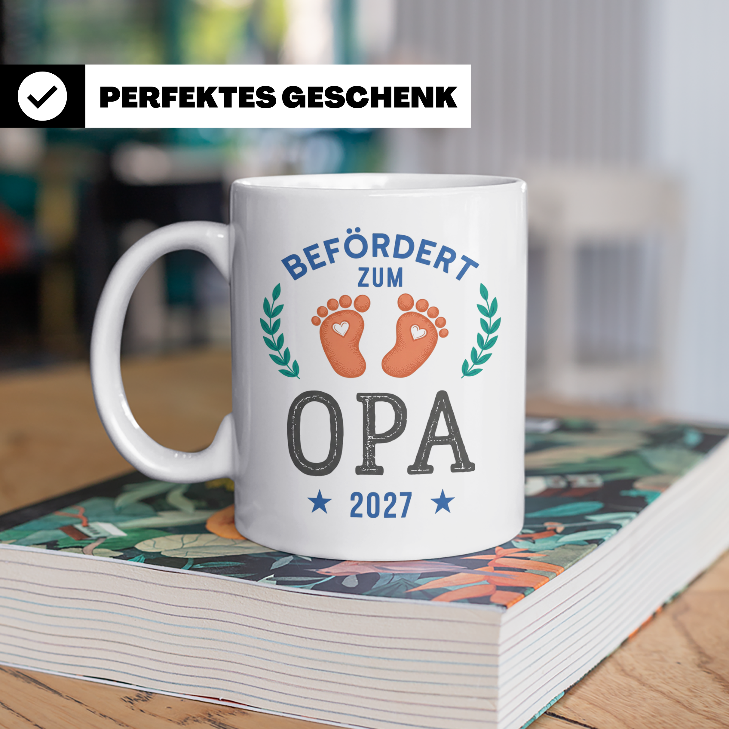 Befördert zum Opa 2027 Tasse, Werdender Opa Geschenk, Schwan – Weiß [farbe:weiß]