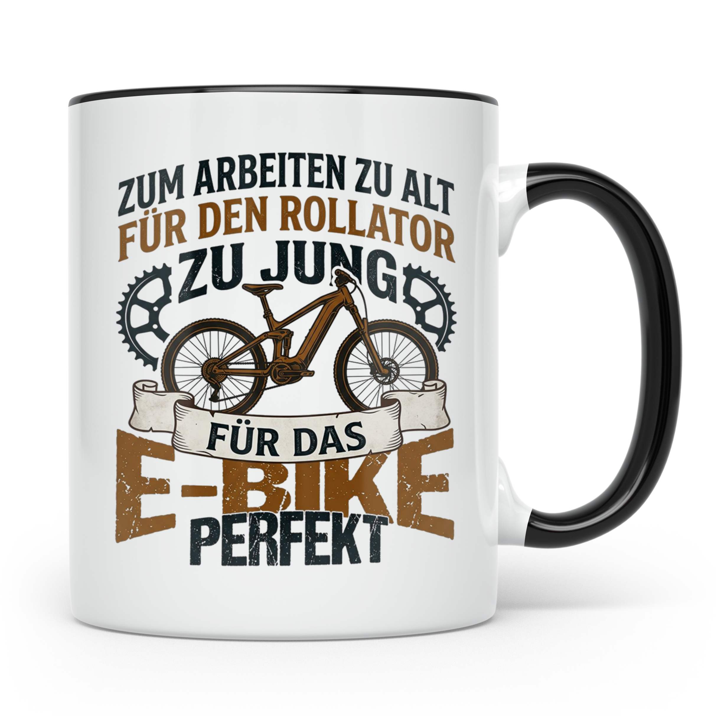 E-Bike Tasse für Rentner Spruch Zum Arbeiten zu alt. Geschen – Schwarz [farbe:schwarz]