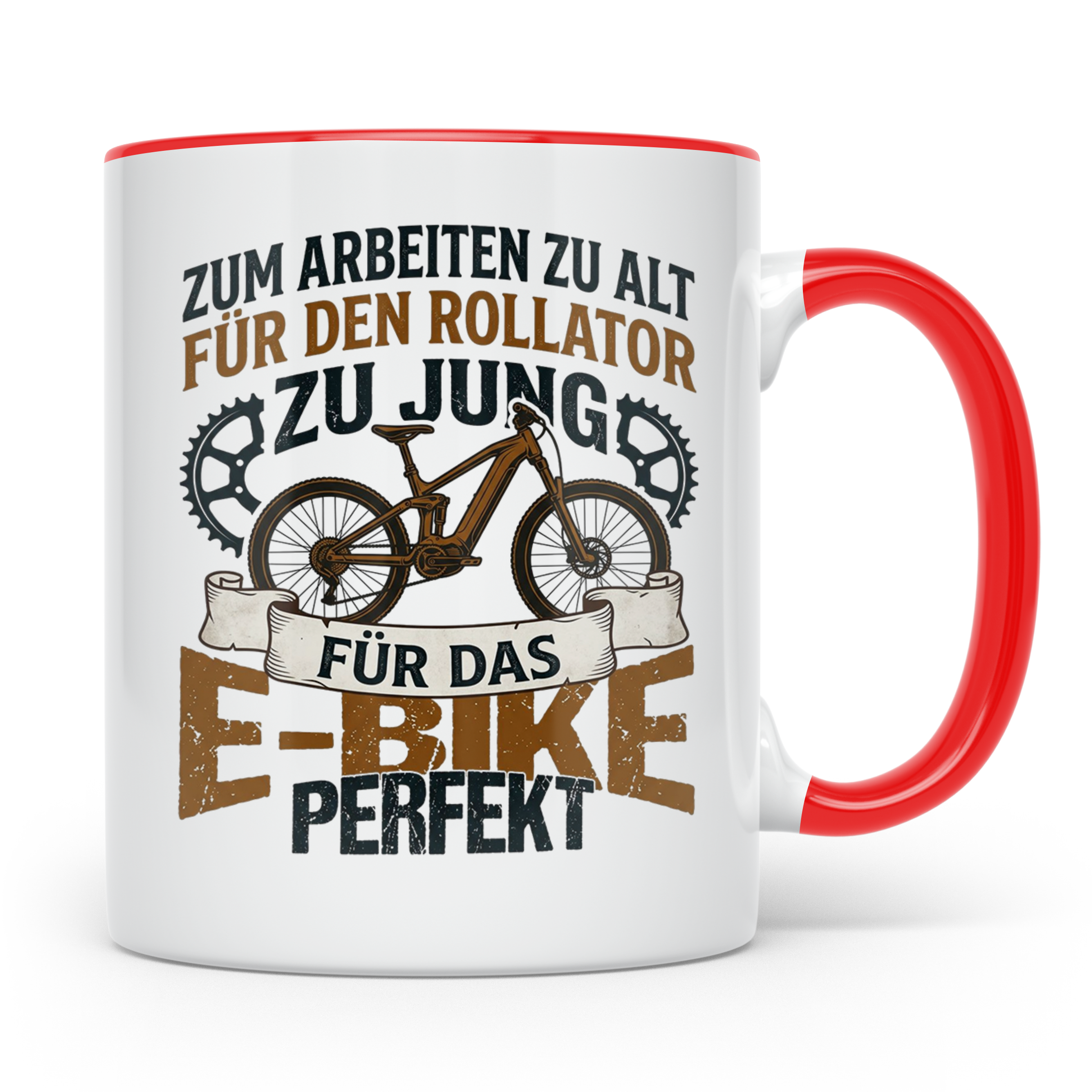 E-Bike Tasse für Rentner Spruch Zum Arbeiten zu alt. Geschen – Rot [farbe:rot]