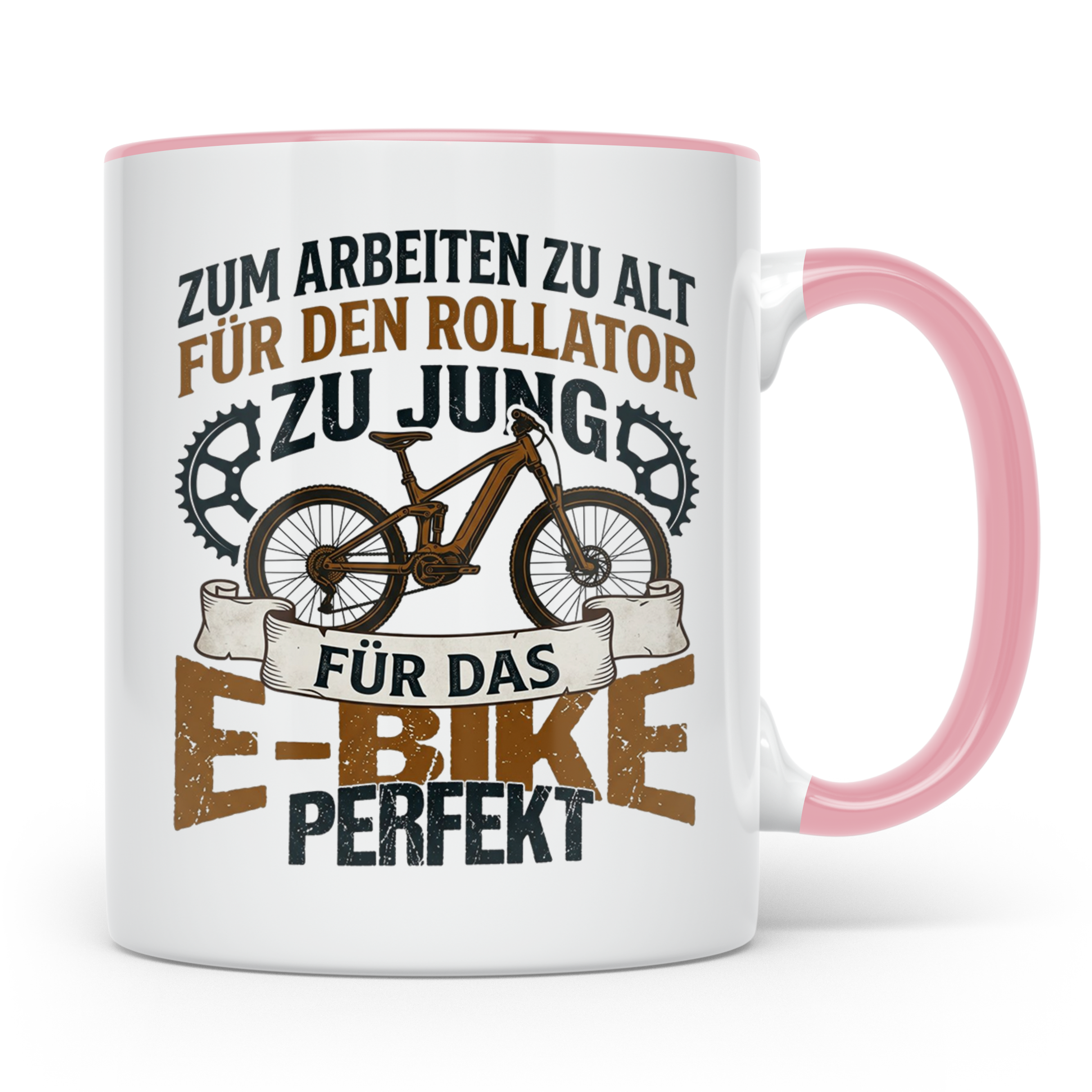 E-Bike Tasse für Rentner Spruch Zum Arbeiten zu alt. Geschen – Rosa [farbe:rosa]