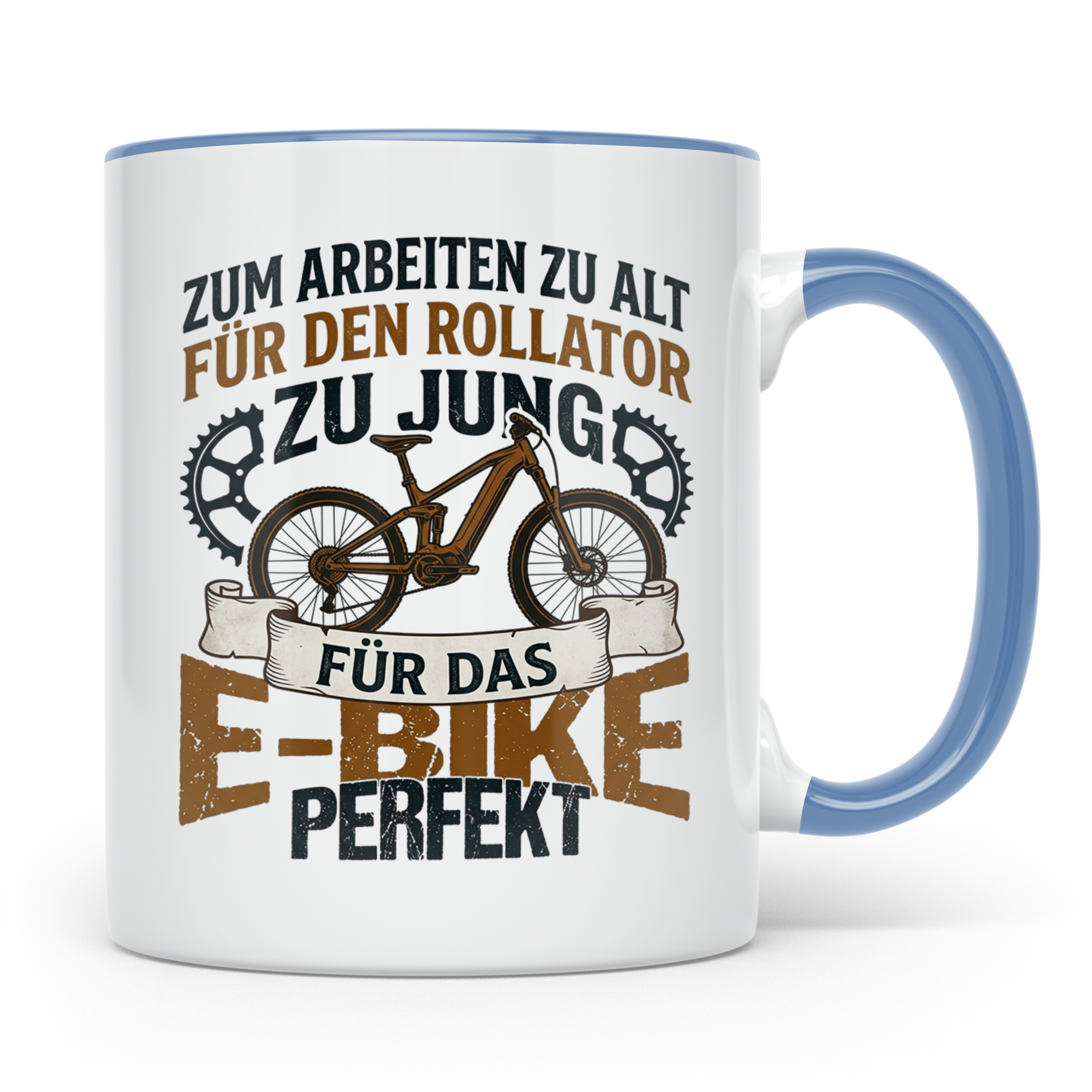 E-Bike Tasse für Rentner Spruch Zum Arbeiten zu alt. Geschen – Blau [farbe:blau]