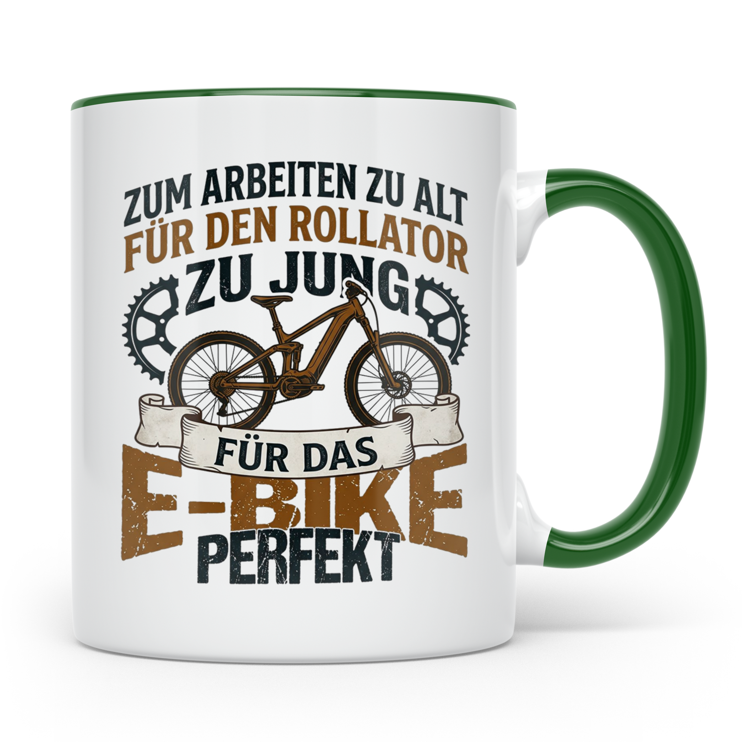 E-Bike Tasse für Rentner Spruch Zum Arbeiten zu alt. Geschen – Grün [farbe:grün]