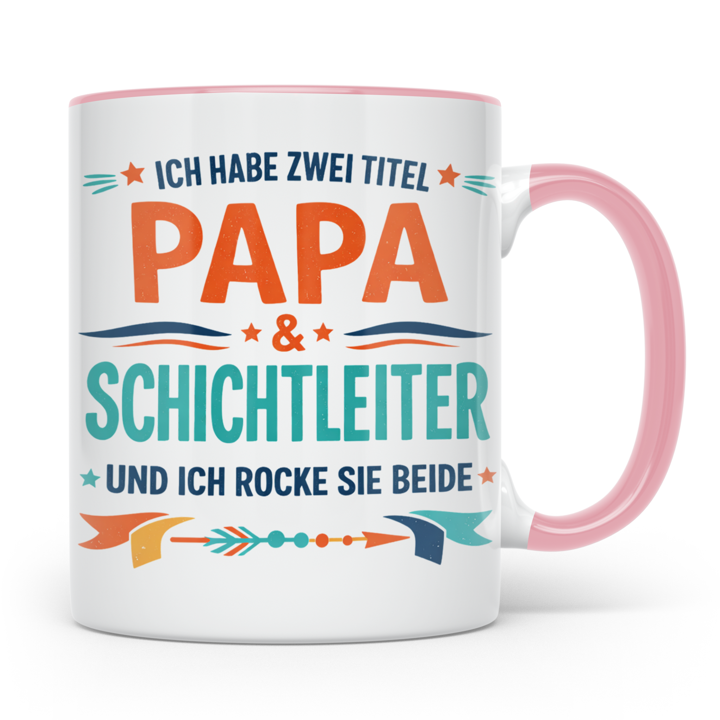 Schichtleiter Papa Tasse mit Spruch Ich habe zwei Titel | Ge – Rosa [farbe:rosa]