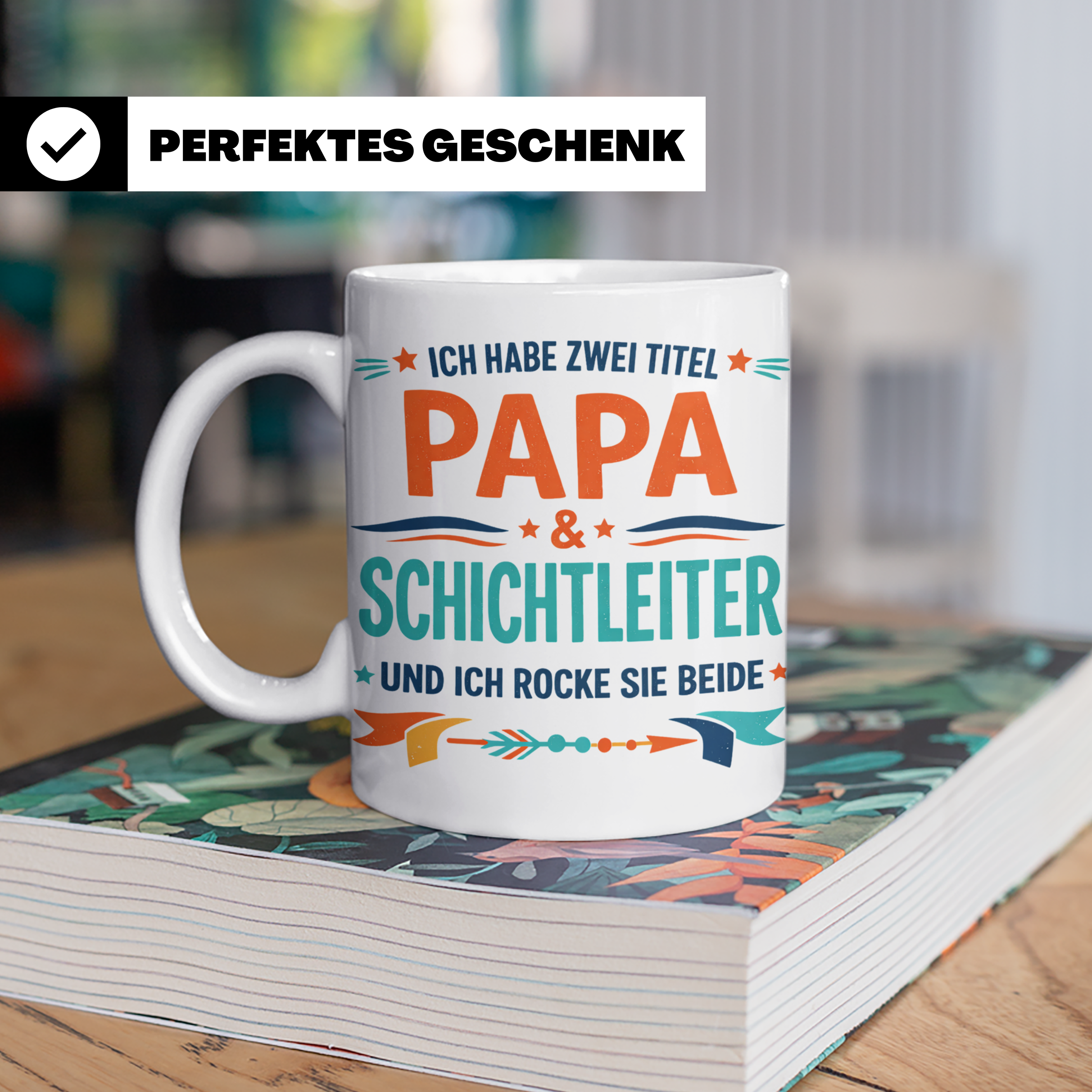 Schichtleiter Papa Tasse mit Spruch Ich habe zwei Titel | Ge – Weiß [farbe:weiß]