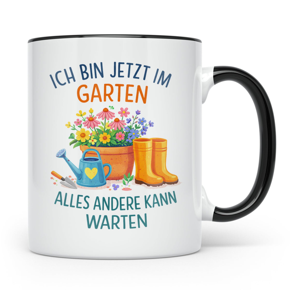 Garten Tasse mit Spruch "Ich bin jetzt im Garten" für Gärtne – Schwarz [farbe:schwarz]