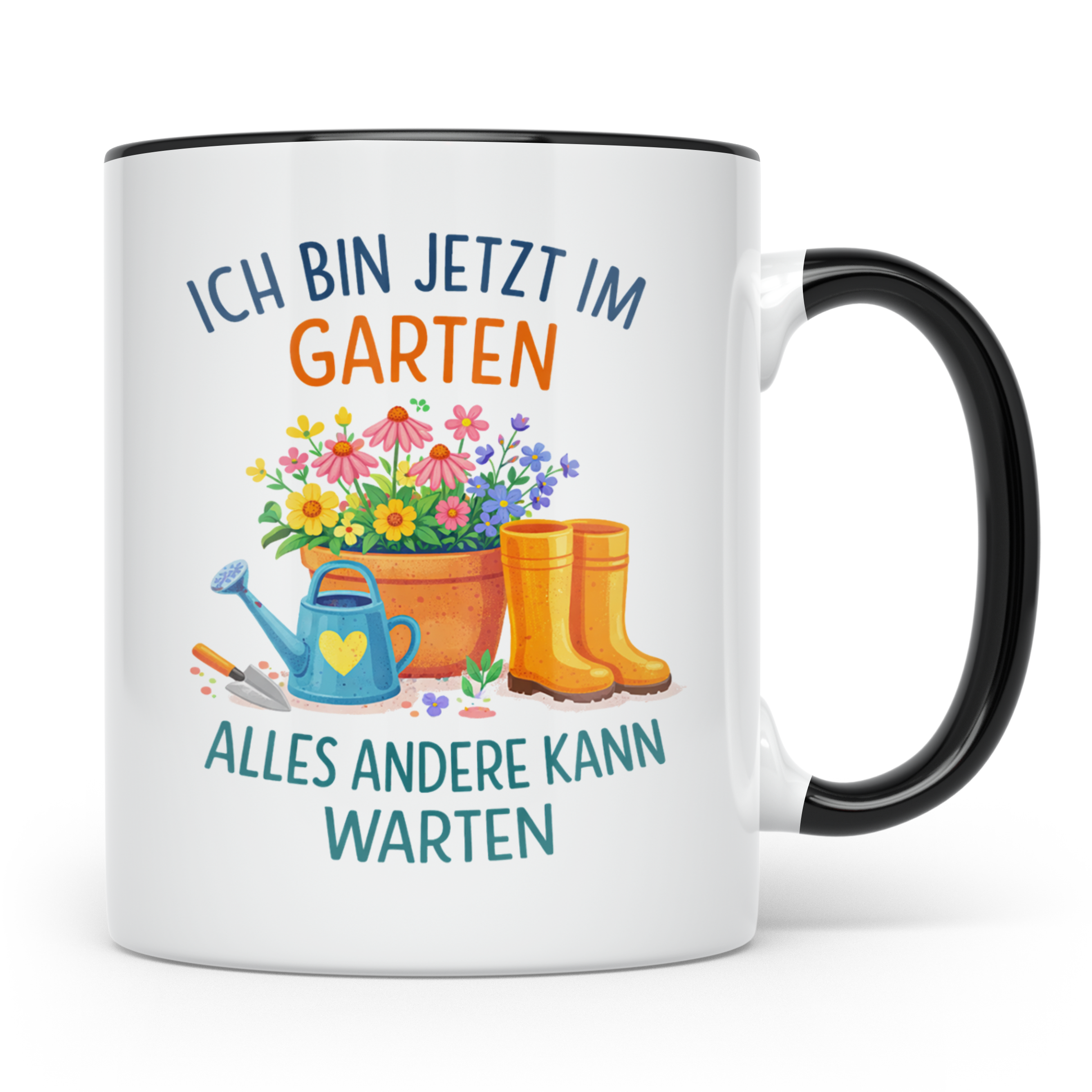 Garten Tasse mit Spruch "Ich bin jetzt im Garten" für Gärtne – Schwarz [farbe:schwarz]