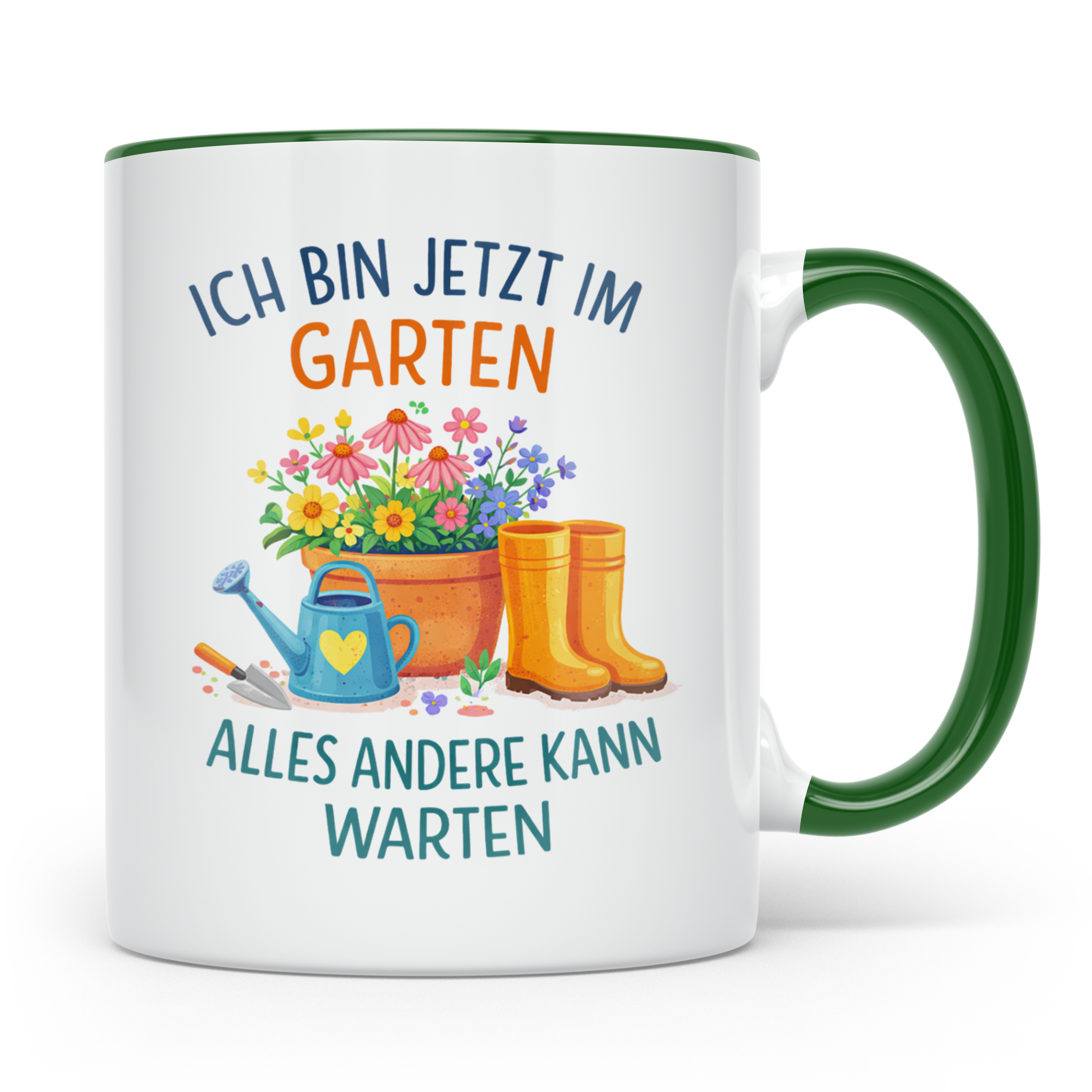 Garten Tasse mit Spruch "Ich bin jetzt im Garten" für Gärtne – Grün [farbe:grün]