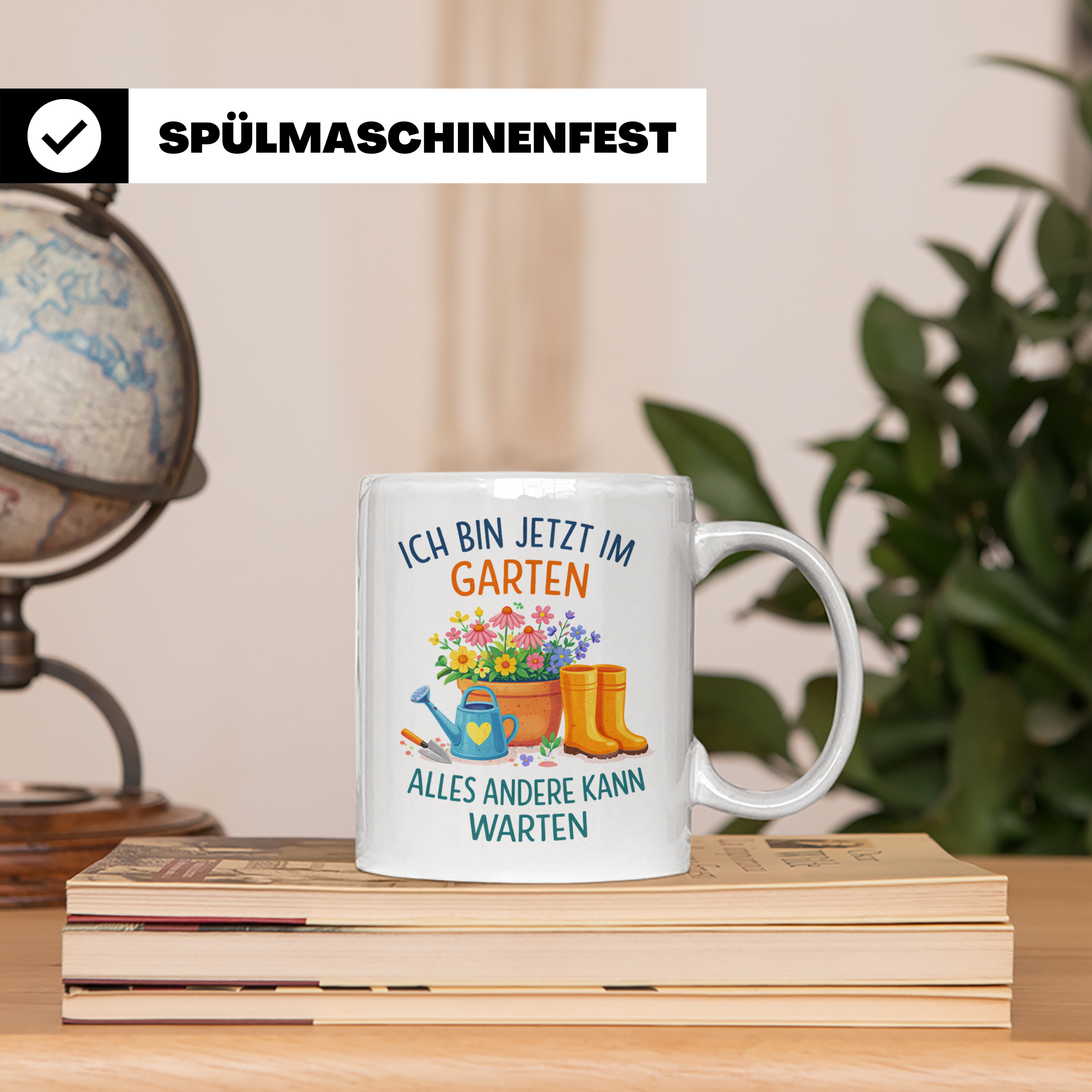 Garten Tasse mit Spruch "Ich bin jetzt im Garten" für Gärtne – Weiß [farbe:weiß]
