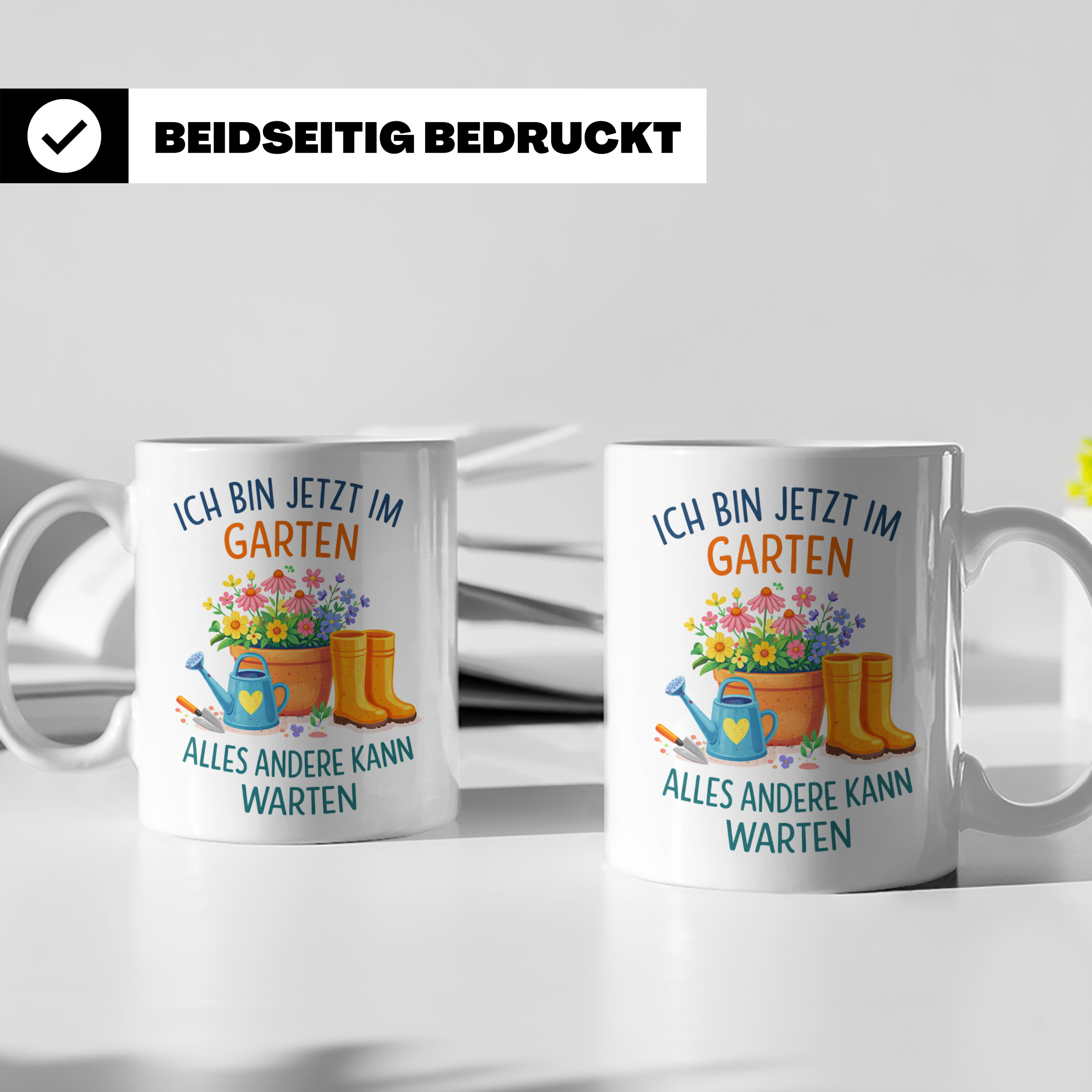 Garten Tasse mit Spruch "Ich bin jetzt im Garten" für Gärtne – Weiß [farbe:weiß]
