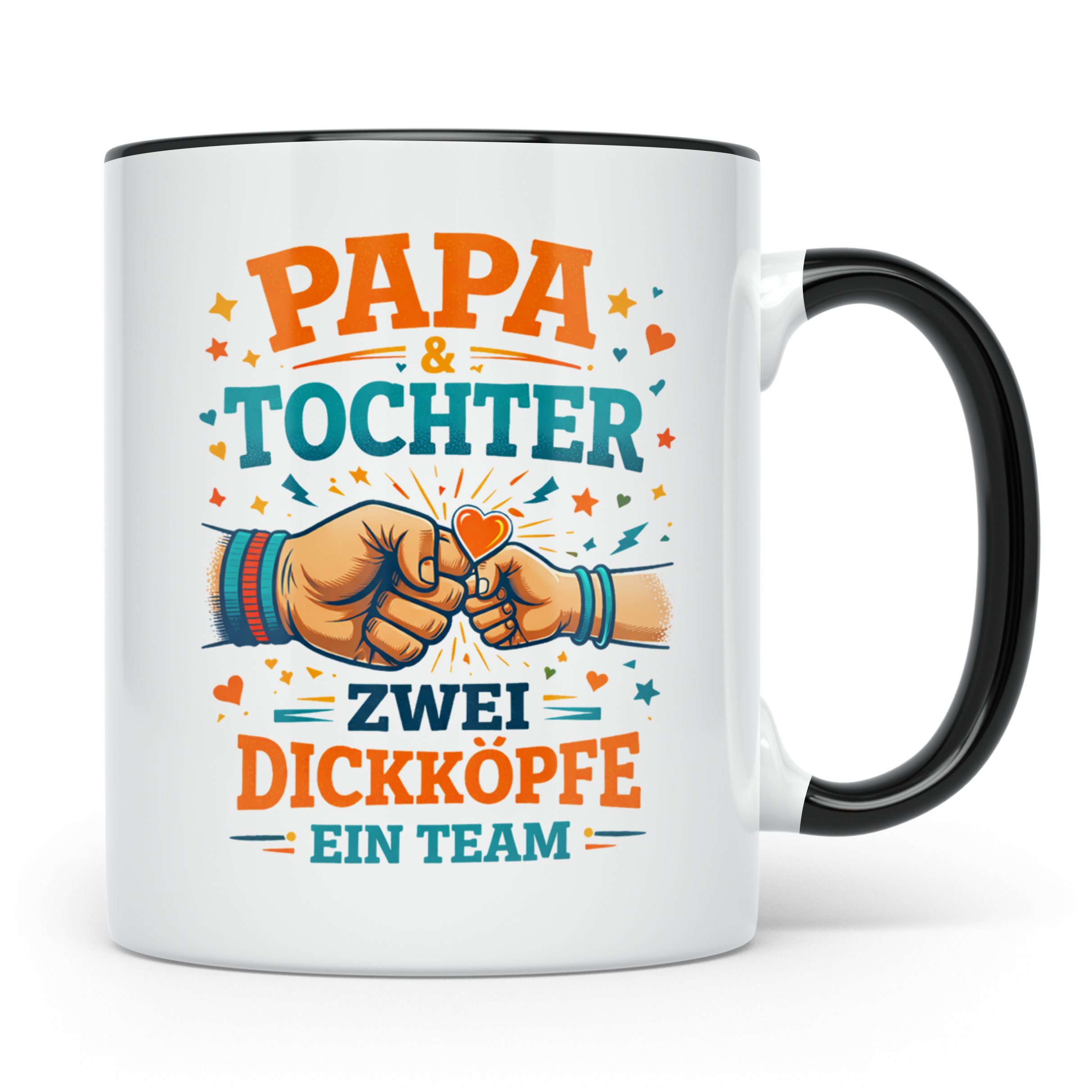 Papa Tochter Tasse Zwei Dickköpfe ein Team | Geschenk von To – Schwarz [farbe:schwarz]