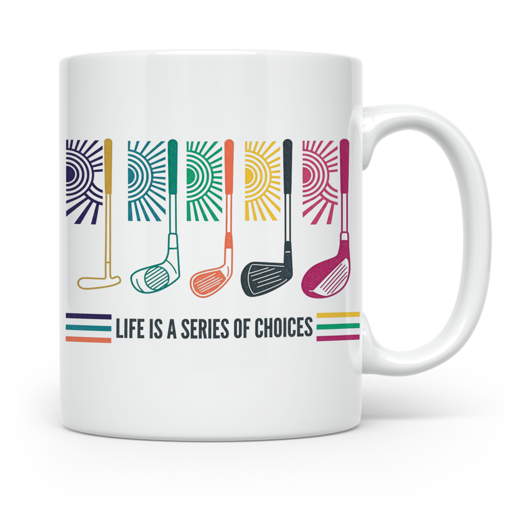 Golfer Tasse 'Life is a Series of Choices' Retro Golfschläge – Weiß [farbe:weiß]