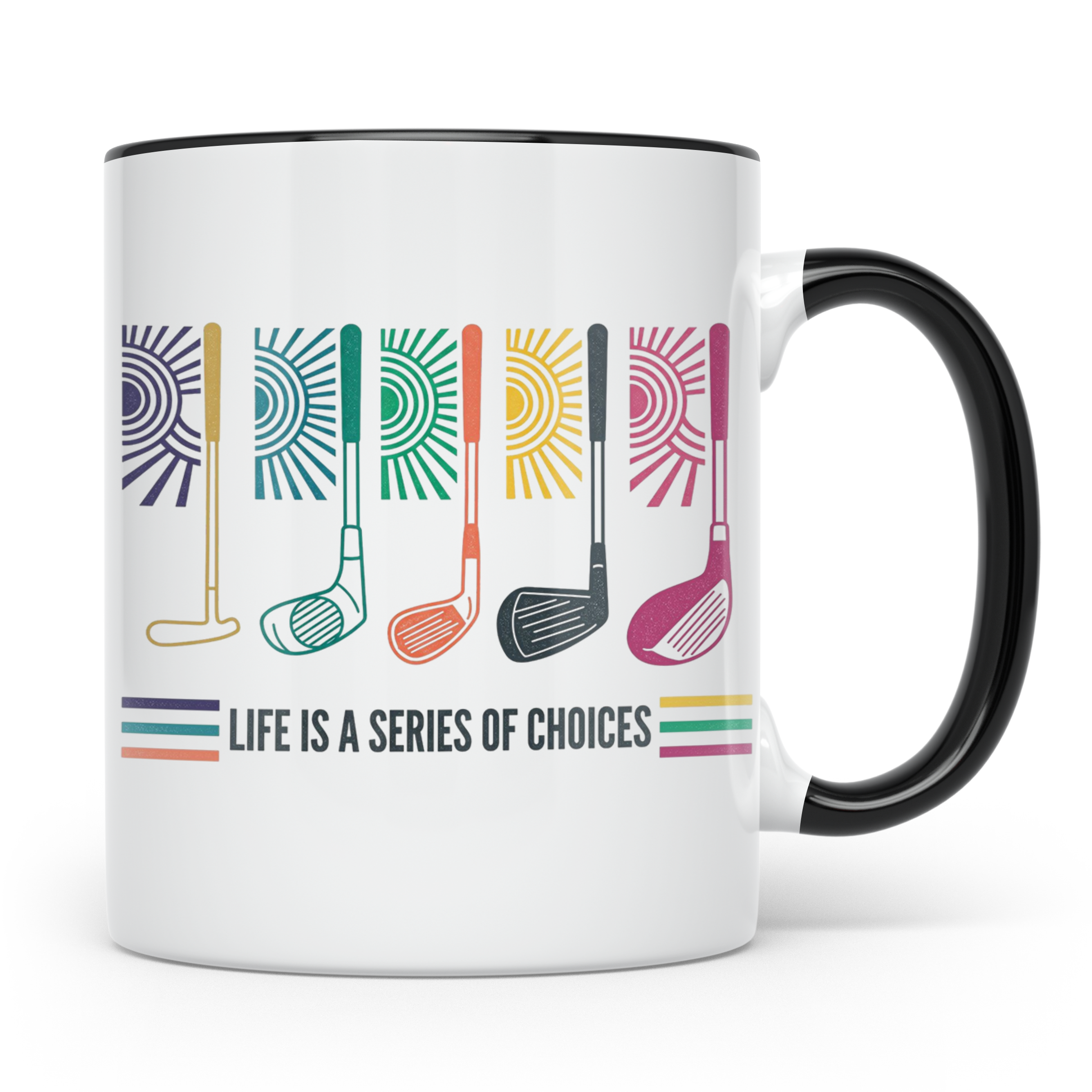 Golfer Tasse 'Life is a Series of Choices' Retro Golfschläge – Schwarz [farbe:schwarz]