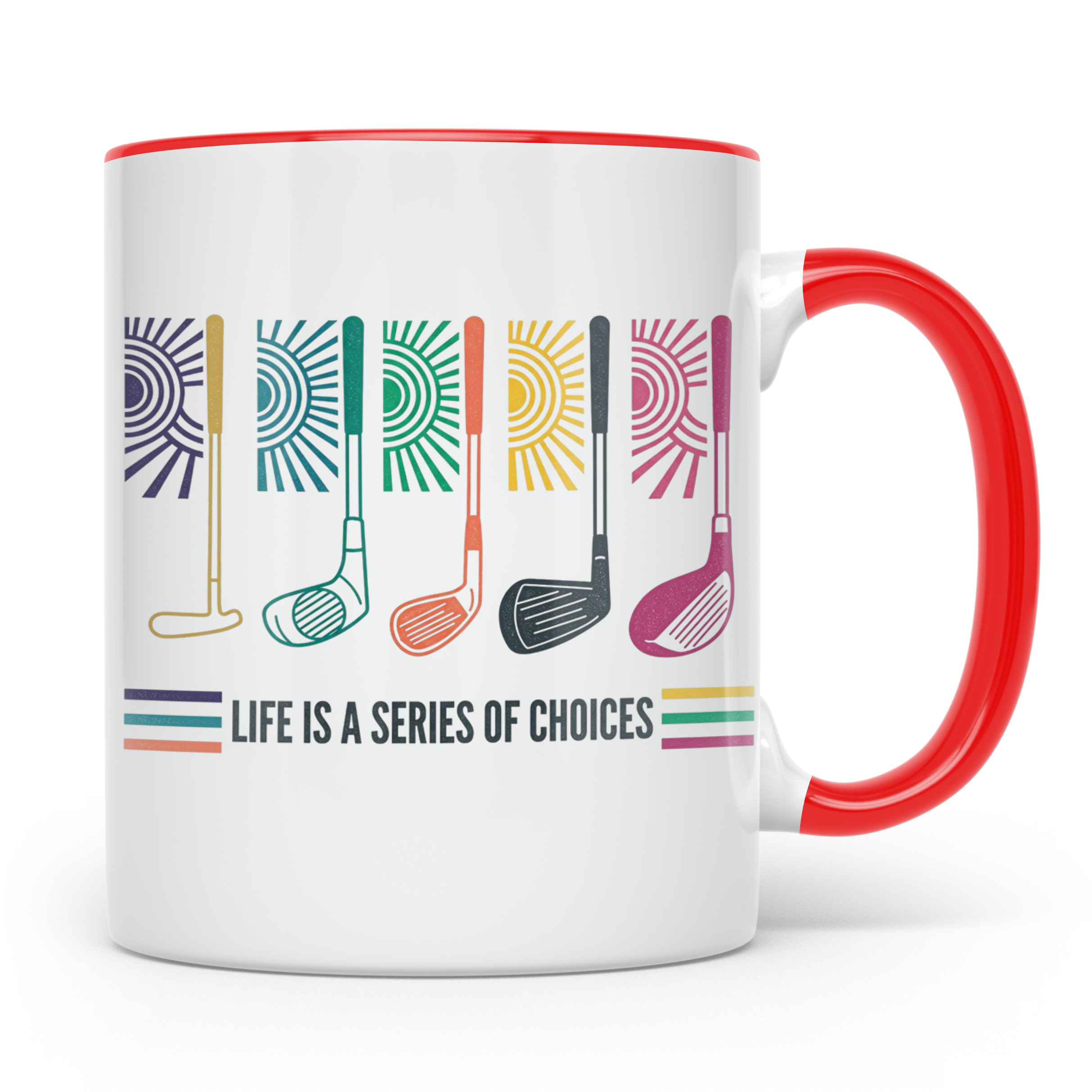 Golfer Tasse 'Life is a Series of Choices' Retro Golfschläge – Rot [farbe:rot]
