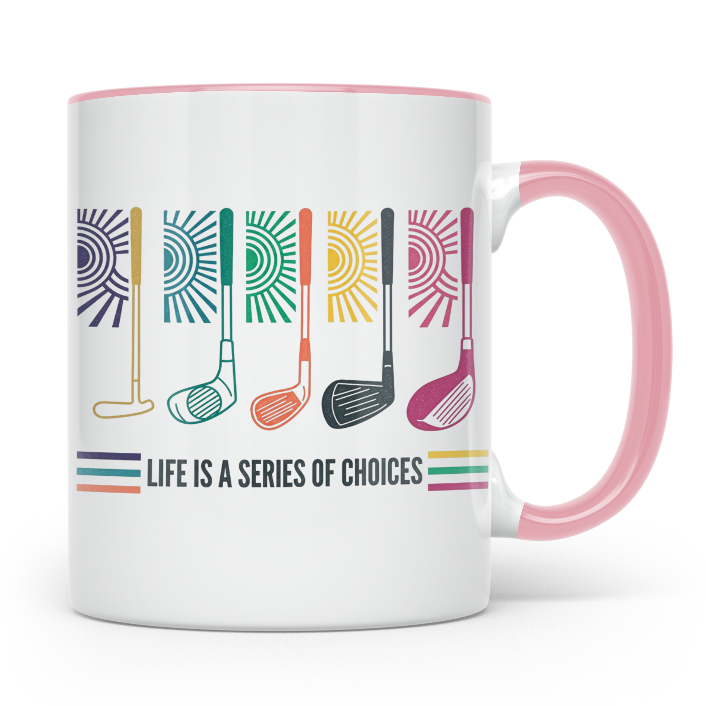 Golfer Tasse 'Life is a Series of Choices' Retro Golfschläge – Rosa [farbe:rosa]