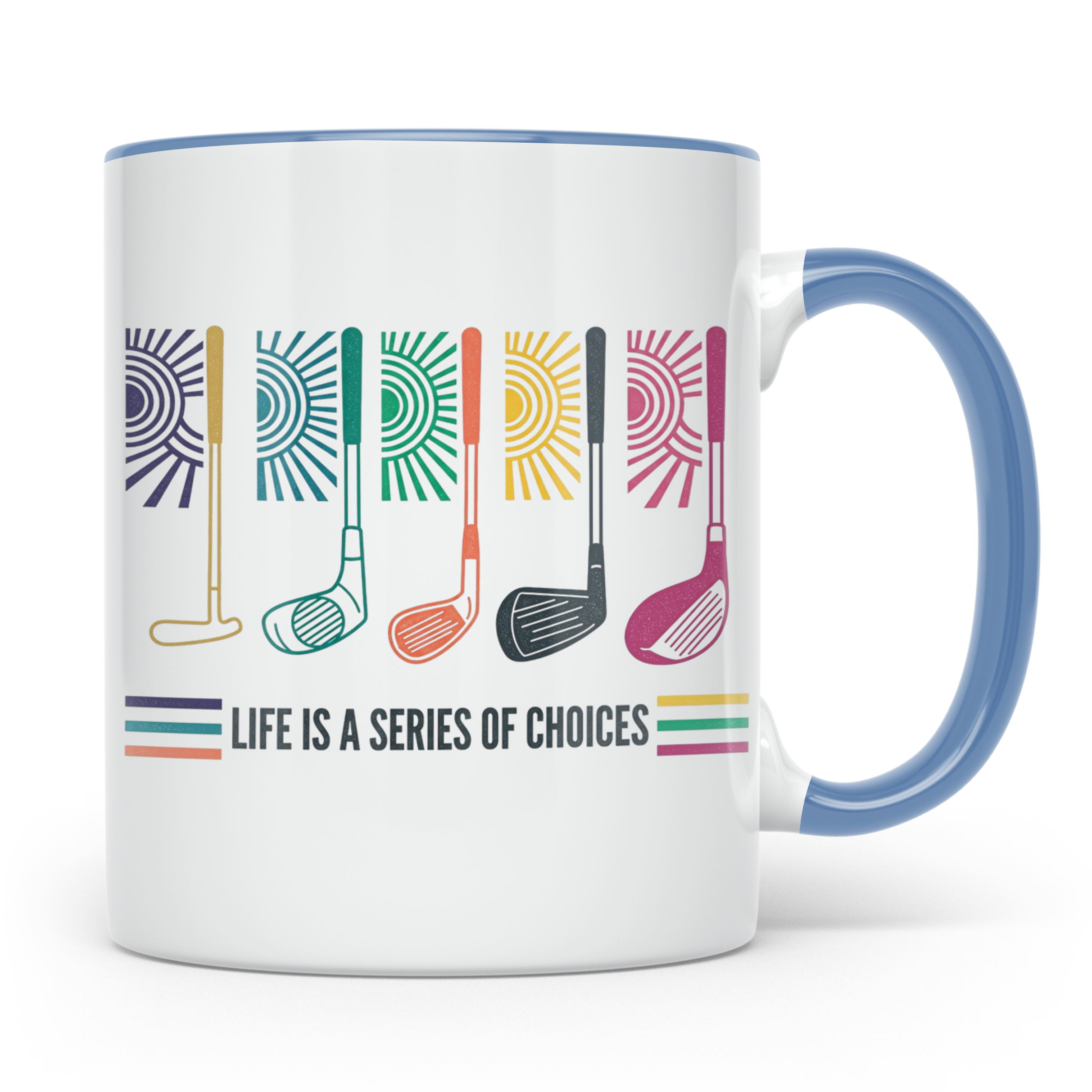Golfer Tasse 'Life is a Series of Choices' Retro Golfschläge – Blau [farbe:blau]