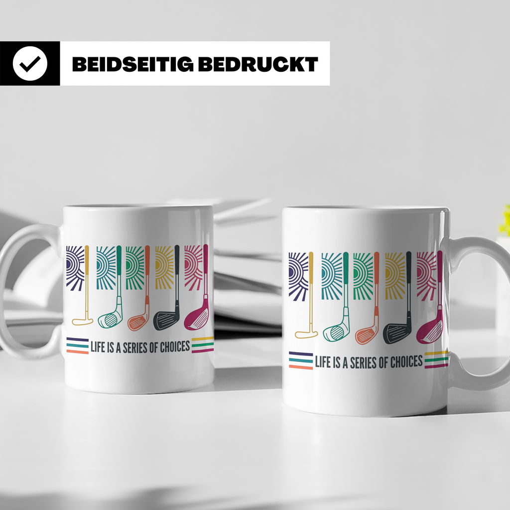 Golfer Tasse 'Life is a Series of Choices' Retro Golfschläge – Weiß [farbe:weiß]