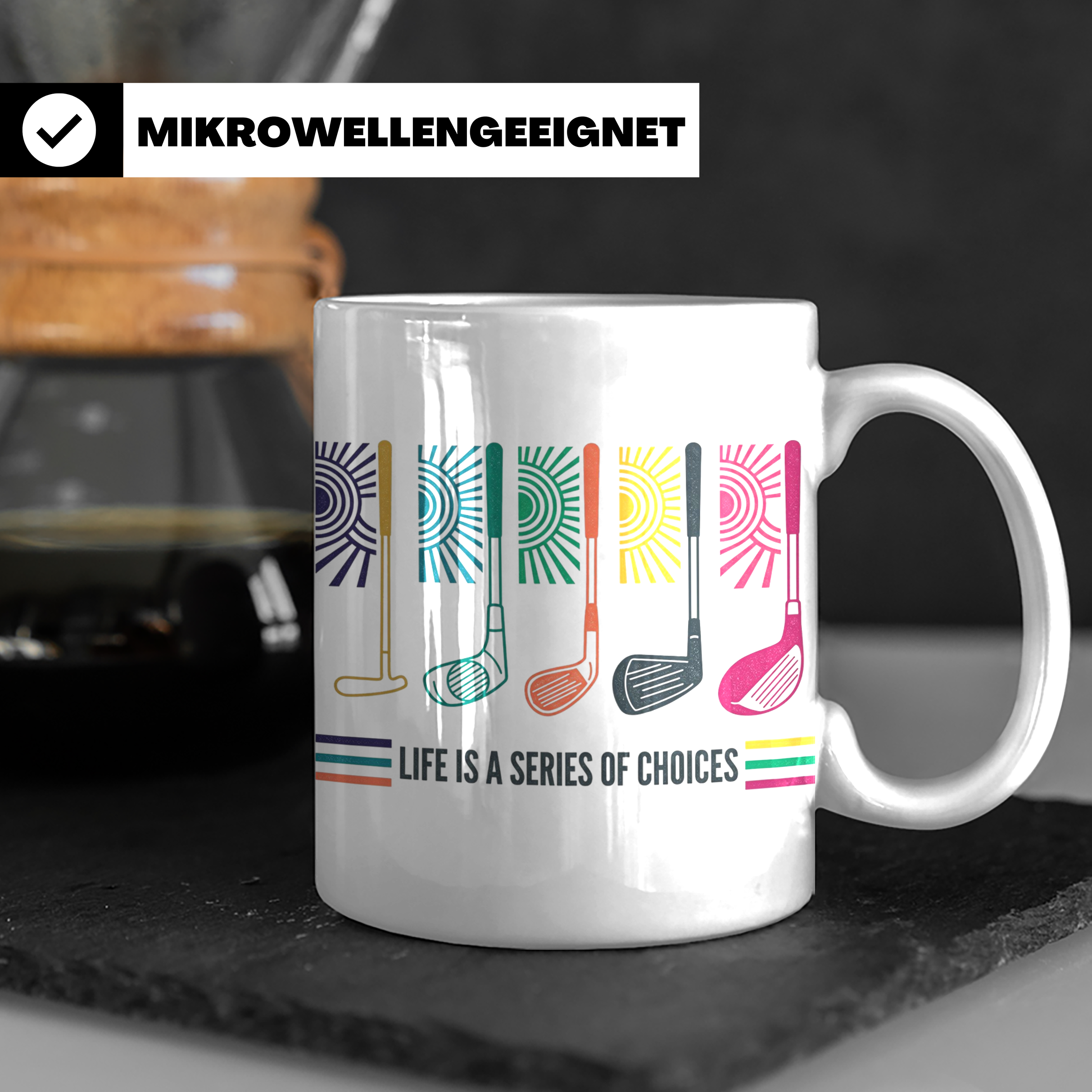 Golfer Tasse 'Life is a Series of Choices' Retro Golfschläge – Weiß [farbe:weiß]
