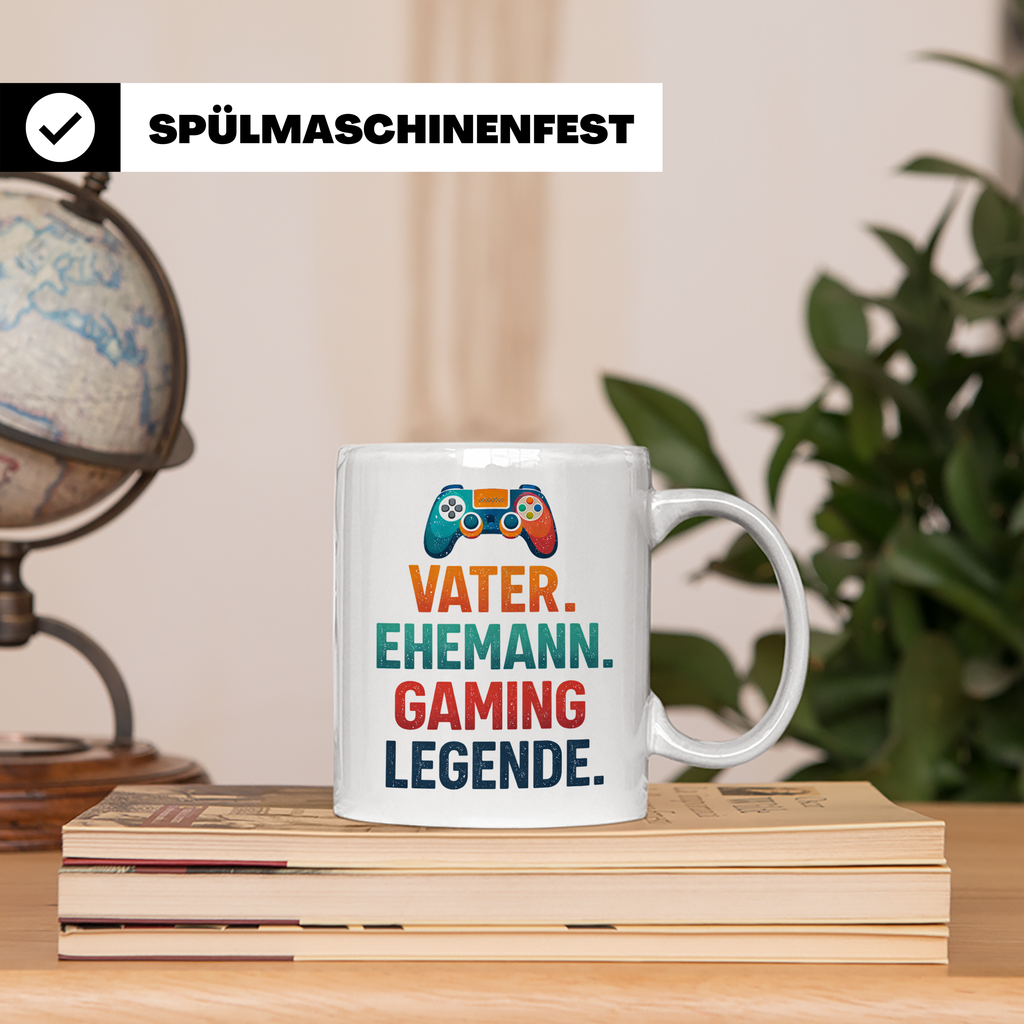 Gamer Vater Tasse mit Spruch Vater Ehemann Gaming Legende, l – Weiß [farbe:weiß]