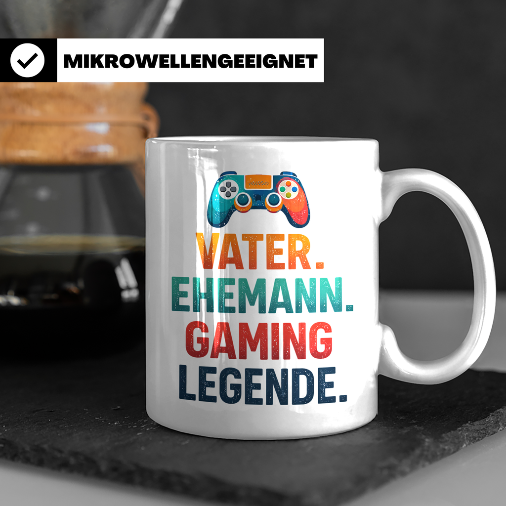 Gamer Vater Tasse mit Spruch Vater Ehemann Gaming Legende, l – Weiß [farbe:weiß]