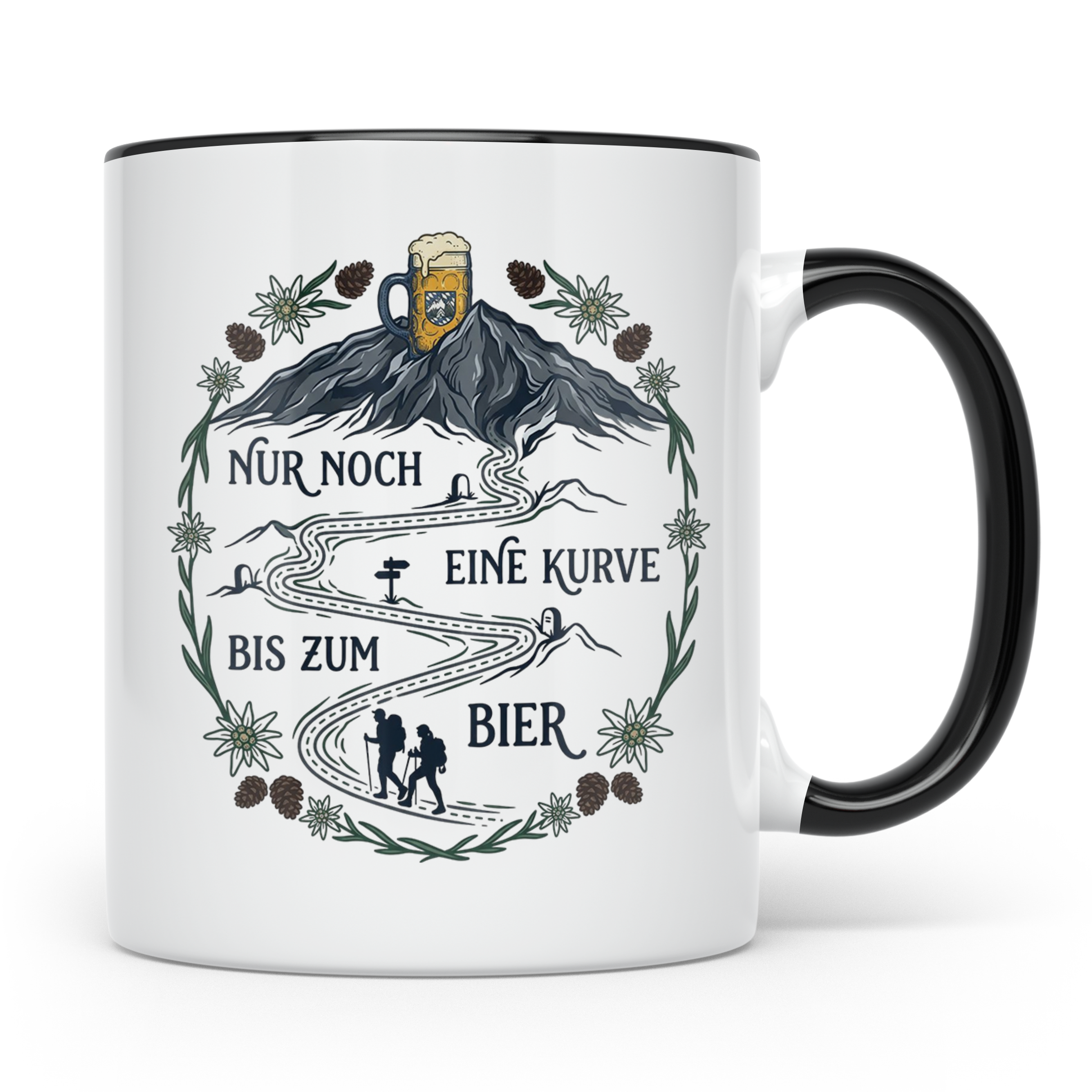 Wander Tasse mit Spruch Nur noch eine Kurve bis zum Bier, Lu – Schwarz [farbe:schwarz]