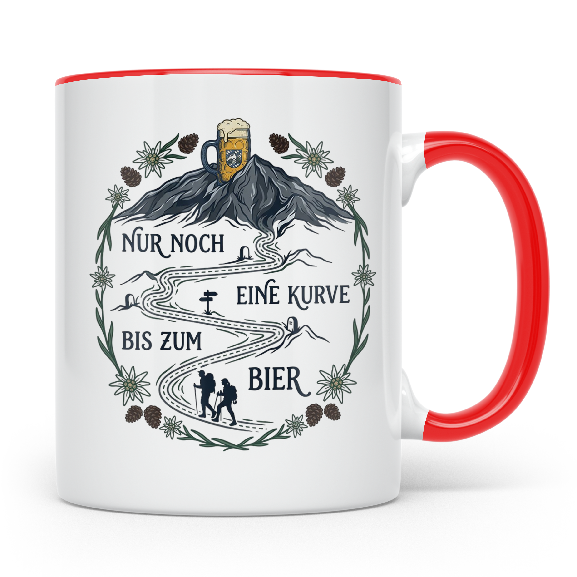 Wander Tasse mit Spruch Nur noch eine Kurve bis zum Bier, Lu – Rot [farbe:rot]