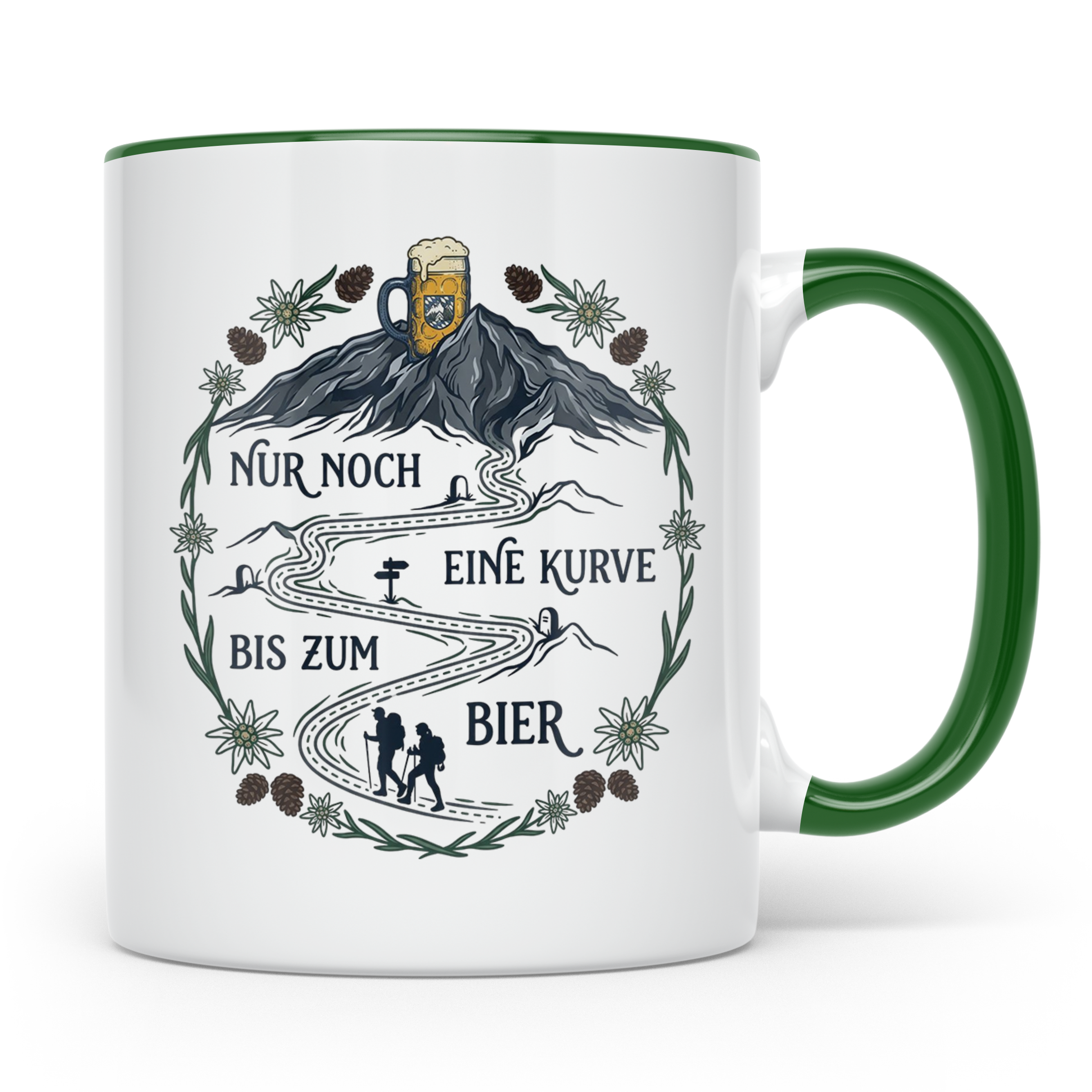 Wander Tasse mit Spruch Nur noch eine Kurve bis zum Bier, Lu – Grün [farbe:grün]
