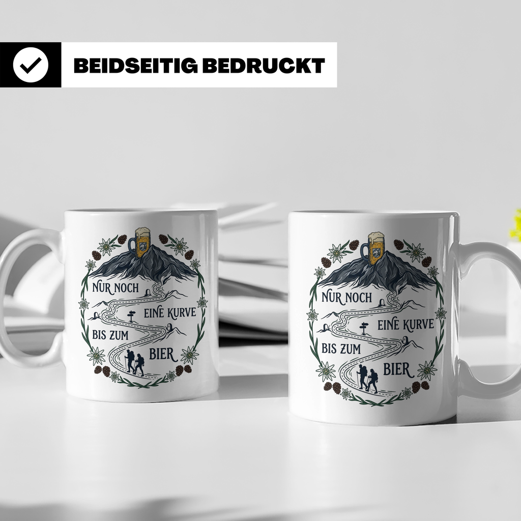 Wander Tasse mit Spruch Nur noch eine Kurve bis zum Bier, Lu – Weiß [farbe:weiß]