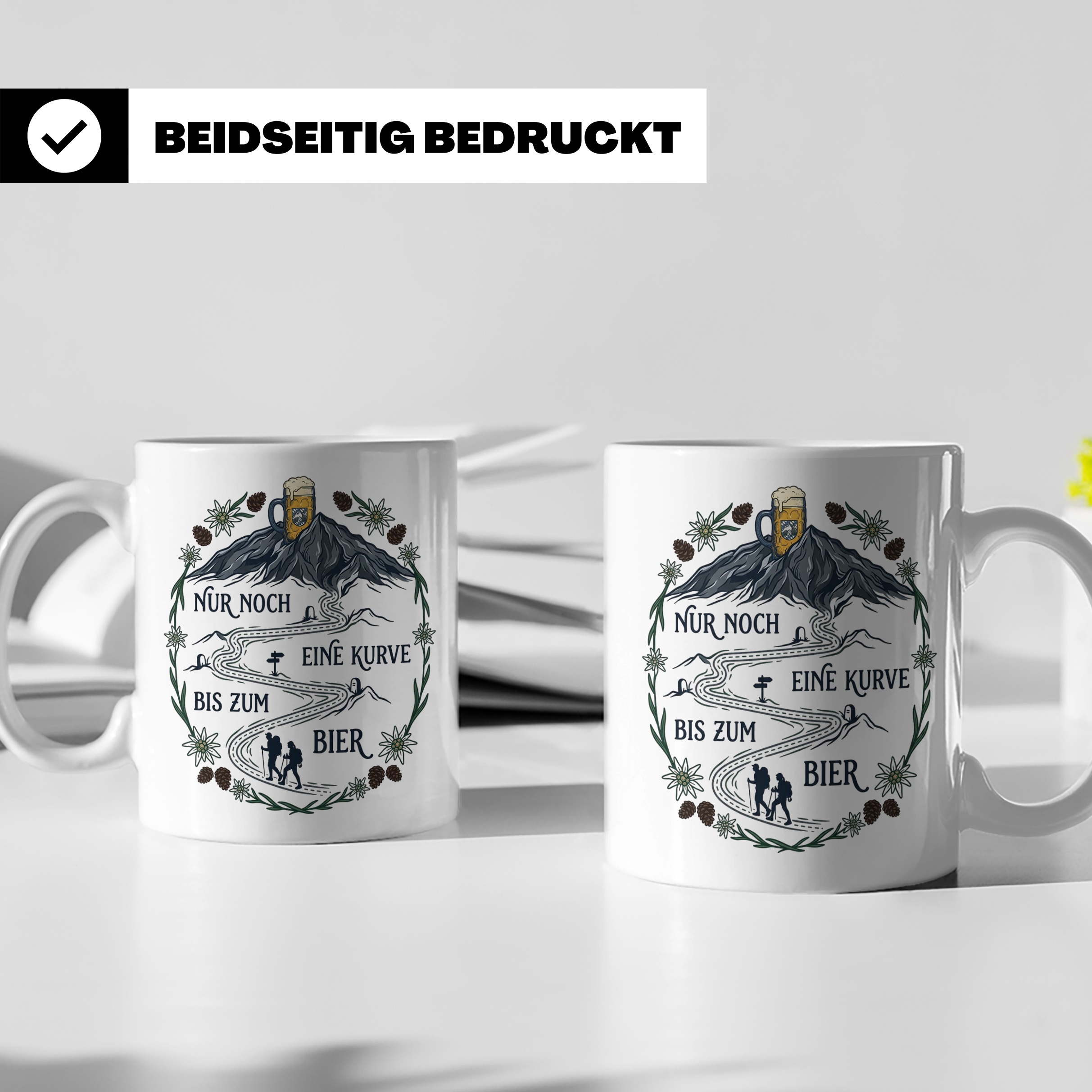Wander Tasse mit Spruch Nur noch eine Kurve bis zum Bier, Lu – Weiß [farbe:weiß]