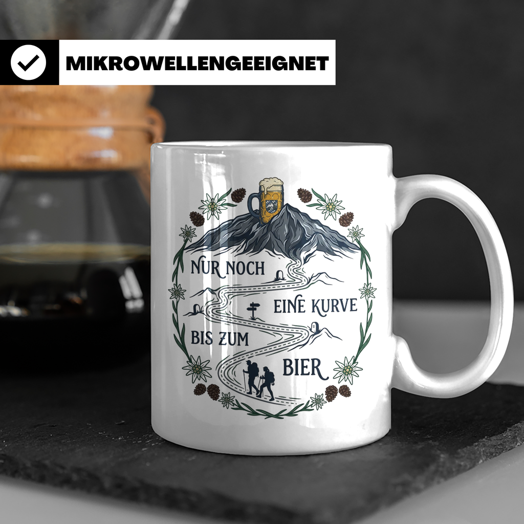 Wander Tasse mit Spruch Nur noch eine Kurve bis zum Bier, Lu – Weiß [farbe:weiß]
