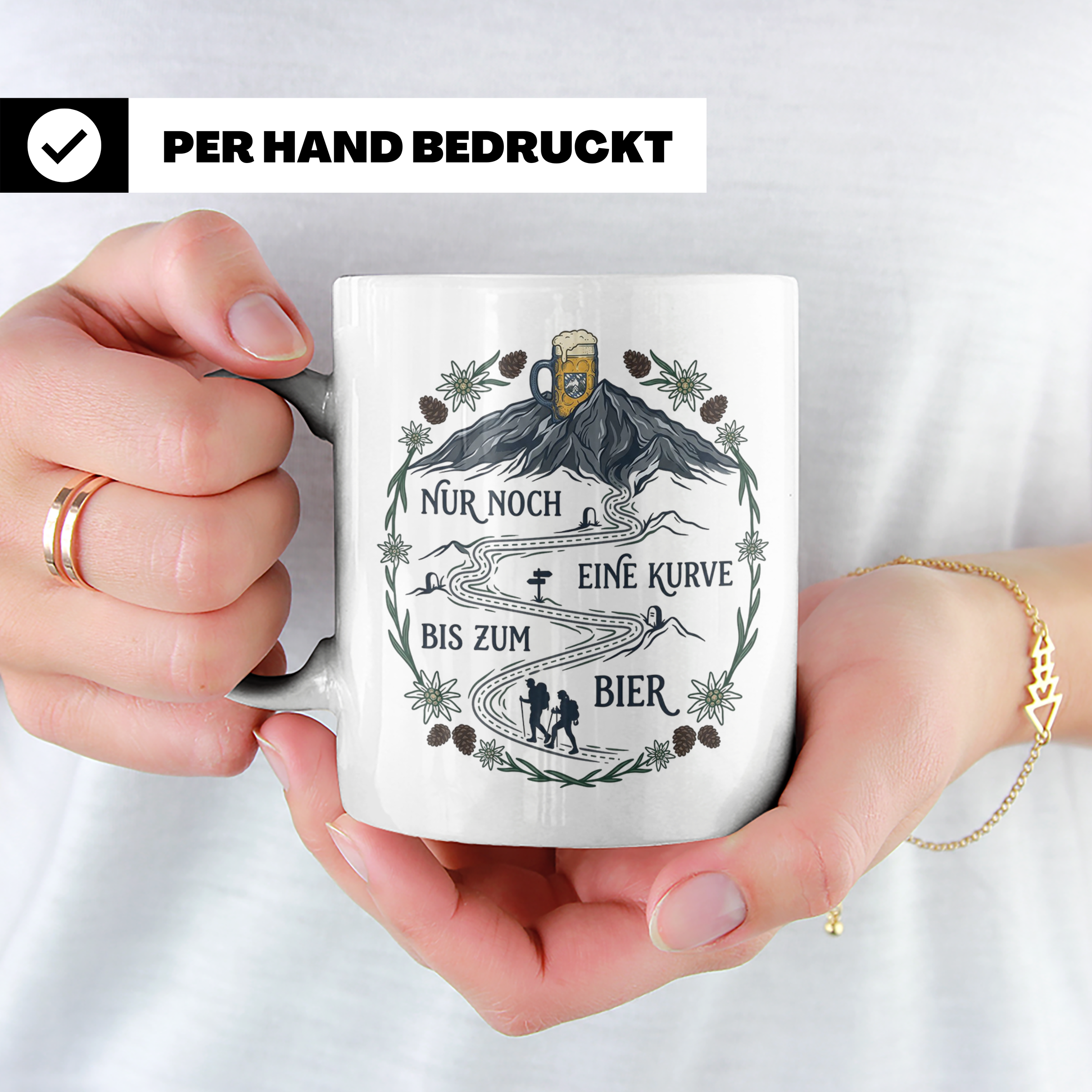 Wander Tasse mit Spruch Nur noch eine Kurve bis zum Bier, Lu – Weiß [farbe:weiß]