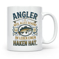 Angler Tasse mit Spruch Alles Schöne im Leben hat einen Hake – Weiß [farbe:weiß]