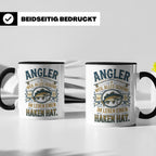 Angler Tasse mit Spruch Alles Schöne im Leben hat einen Hake – Schwarz [farbe:schwarz]