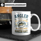 Angler Tasse mit Spruch Alles Schöne im Leben hat einen Hake – Weiß [farbe:weiß]
