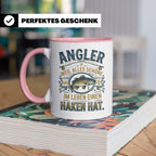 Angler Tasse mit Spruch Alles Schöne im Leben hat einen Hake – Rosa [farbe:rosa]