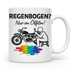 Biker Tasse mit Spruch Regenbogen nur im Ölfilm, Geschenk fü – Weiß [farbe:weiß]