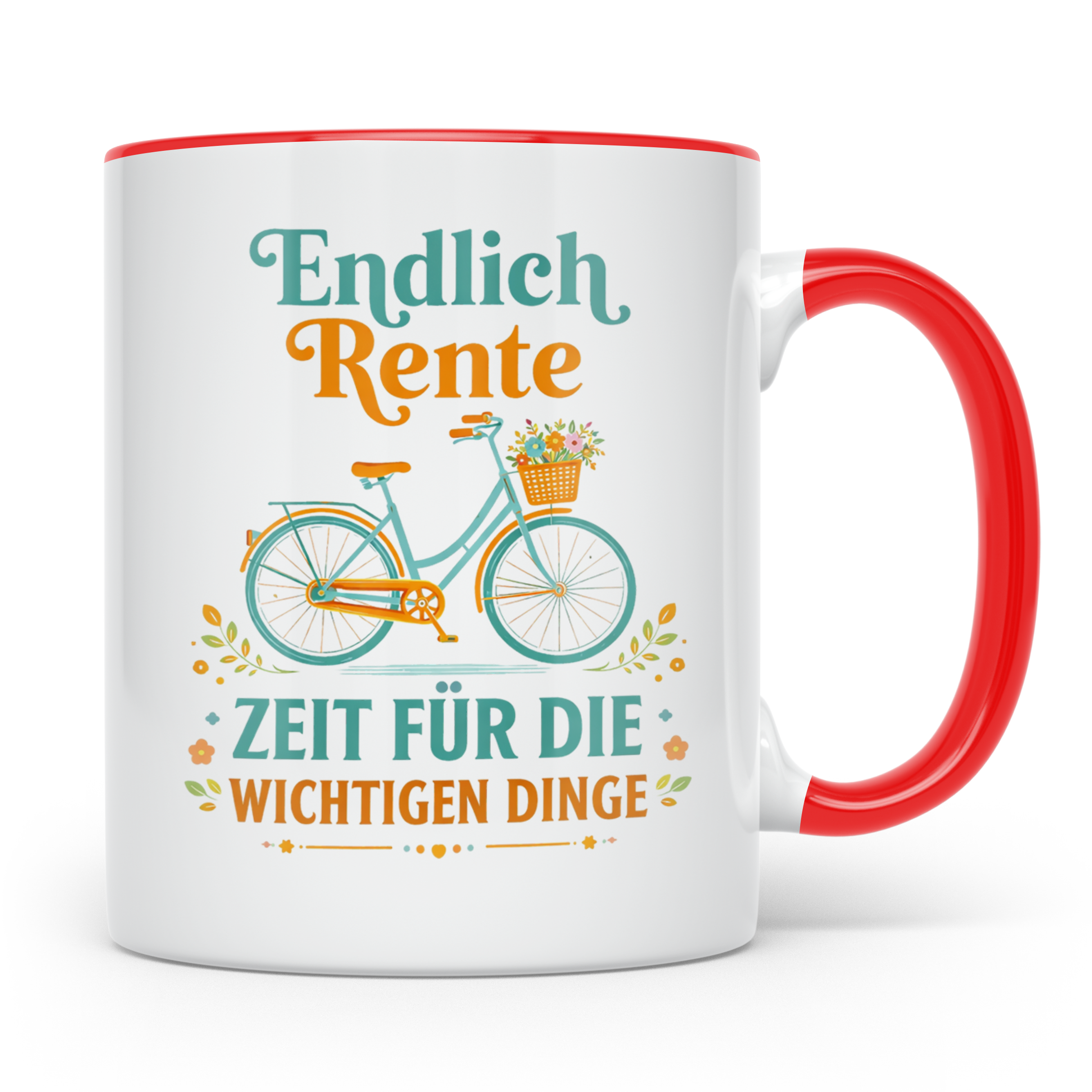 Rente Tasse mit Fahrrad Motiv | Geschenk Ruhestand für Kolle – Rot [farbe:rot]