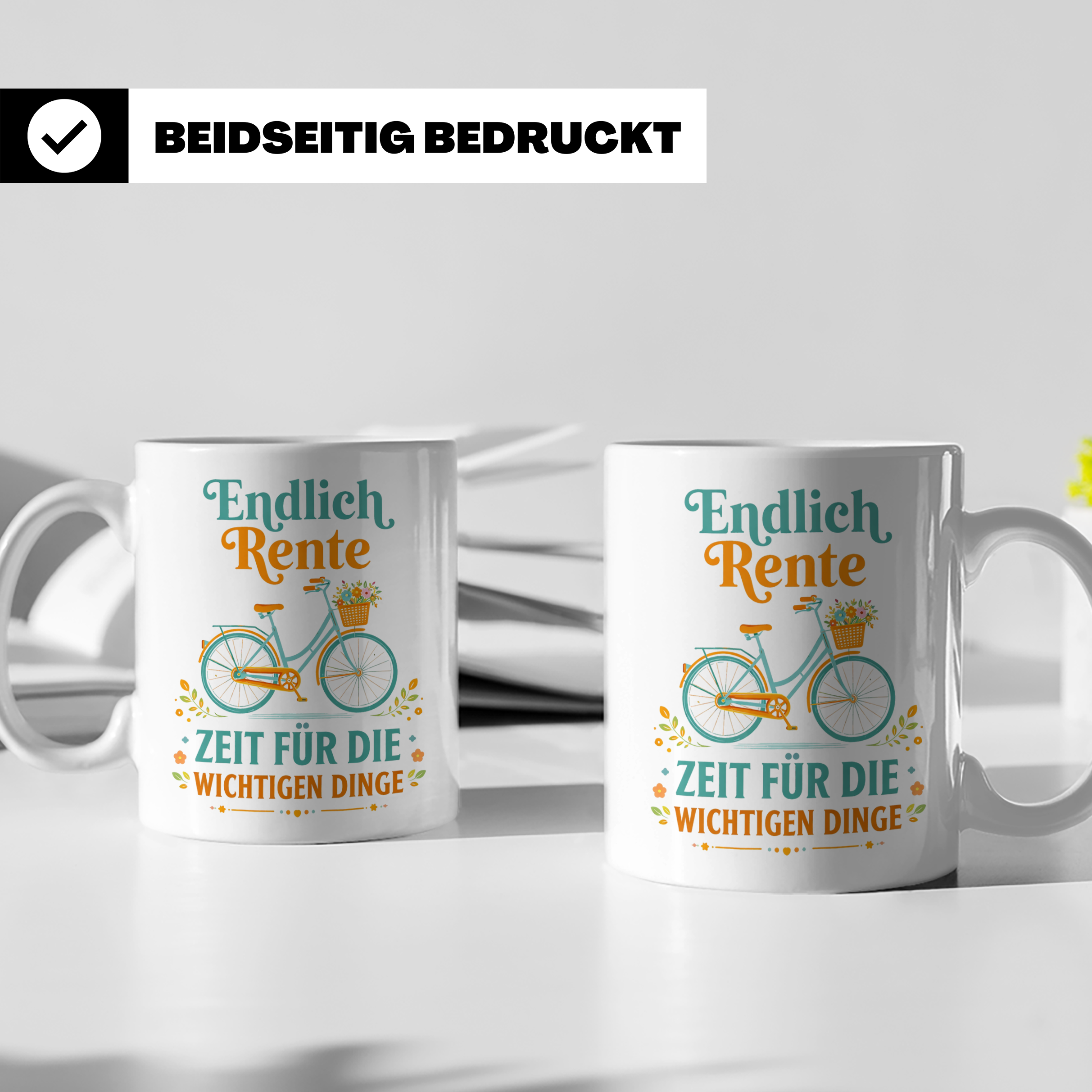 Rente Tasse mit Fahrrad Motiv | Geschenk Ruhestand für Kolle – Weiß [farbe:weiß]